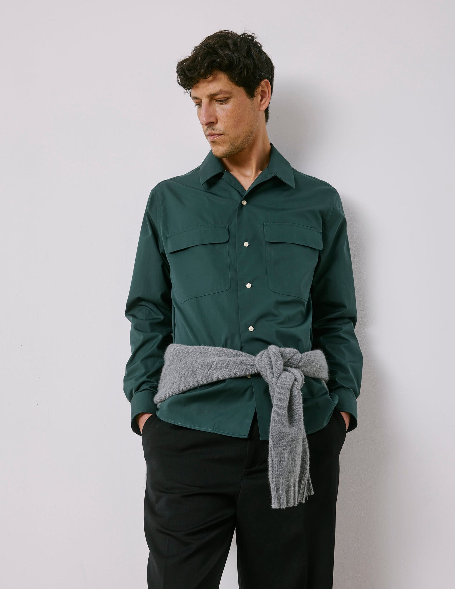 Ivano Dark green shirt - Poplin - Cuban with bridle Collar#3