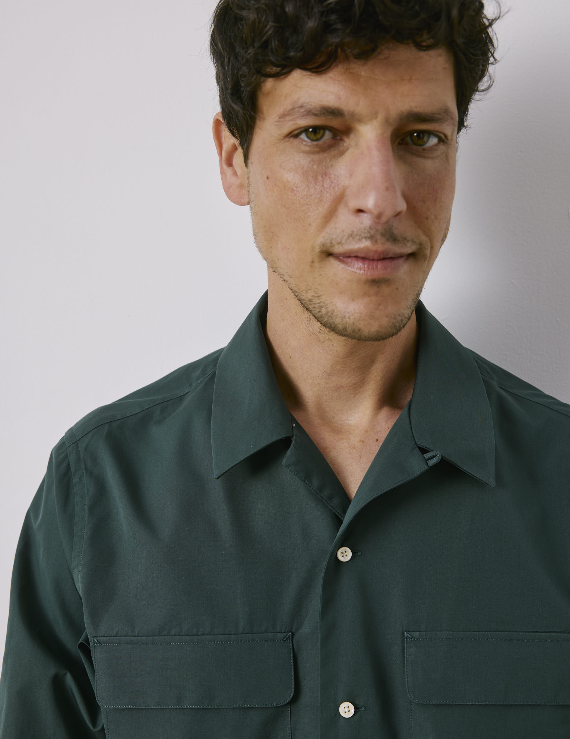 Ivano Dark green shirt - Poplin - Cuban with bridle Collar
