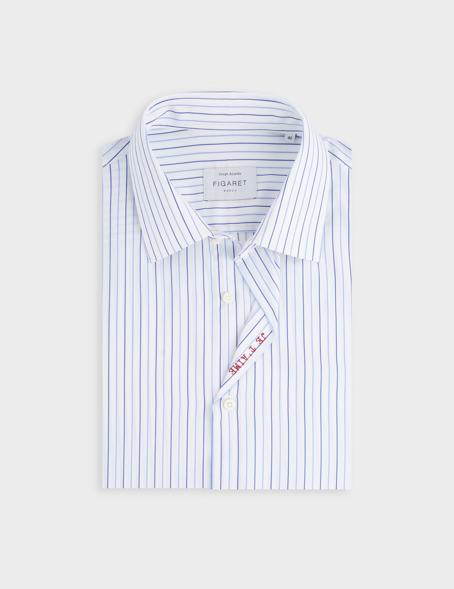 Unisex blue “Je t’aime” shirt  - Dobby - Figaret Collar#8