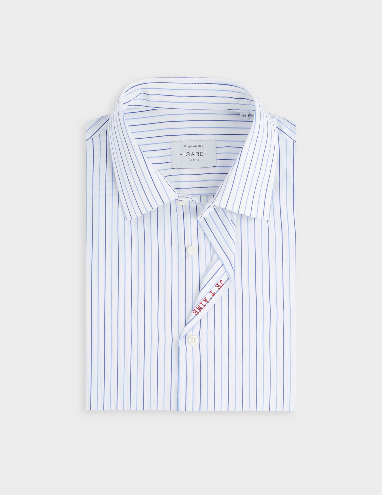 Unisex blue “Je t’aime” shirt  - Dobby - Figaret Collar