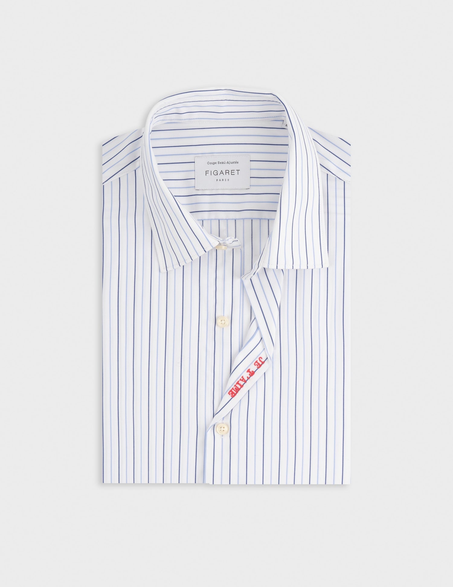 Unisex blue “Je t’aime” shirt  - Dobby - Figaret Collar#8