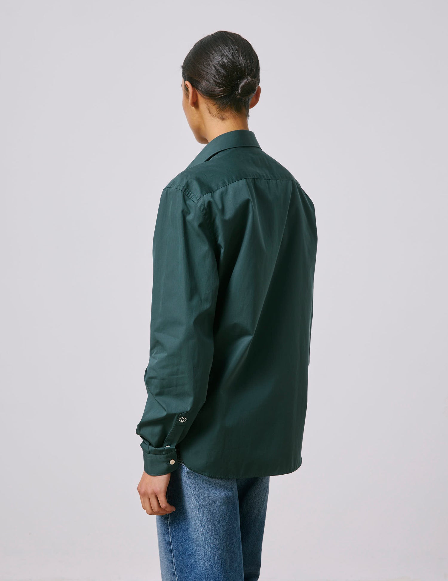 Unisex dark green “Je t’aime” shirt  - Poplin - Figaret Collar#7