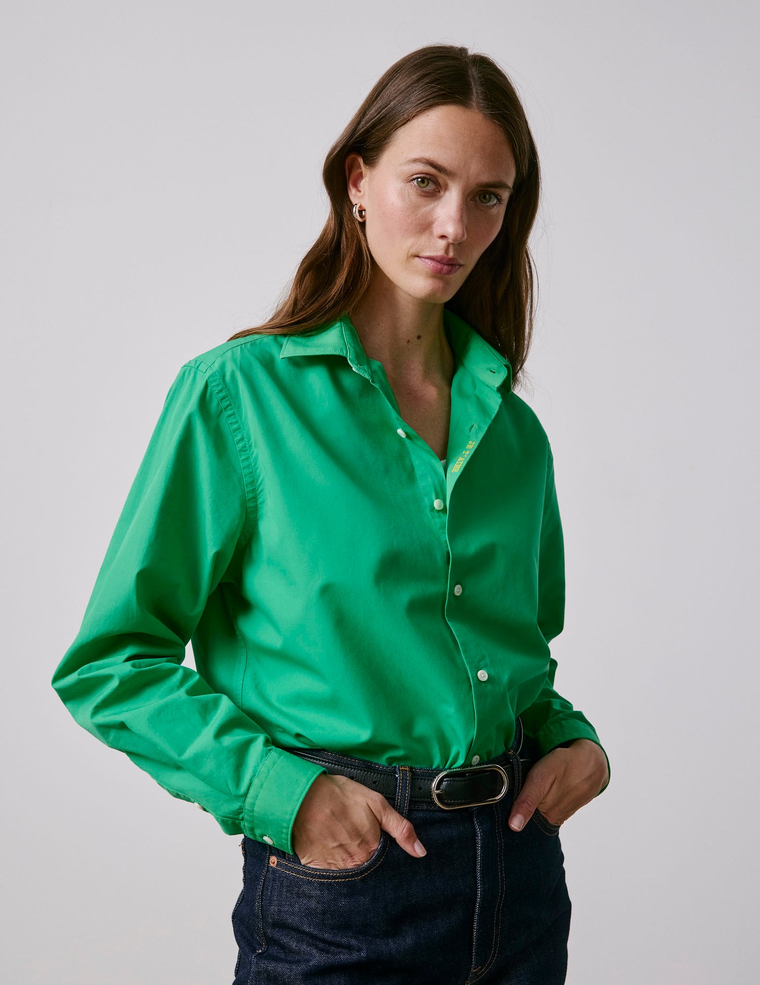 "Je t'aime" unisex green shirt - Poplin - Figaret Collar#6