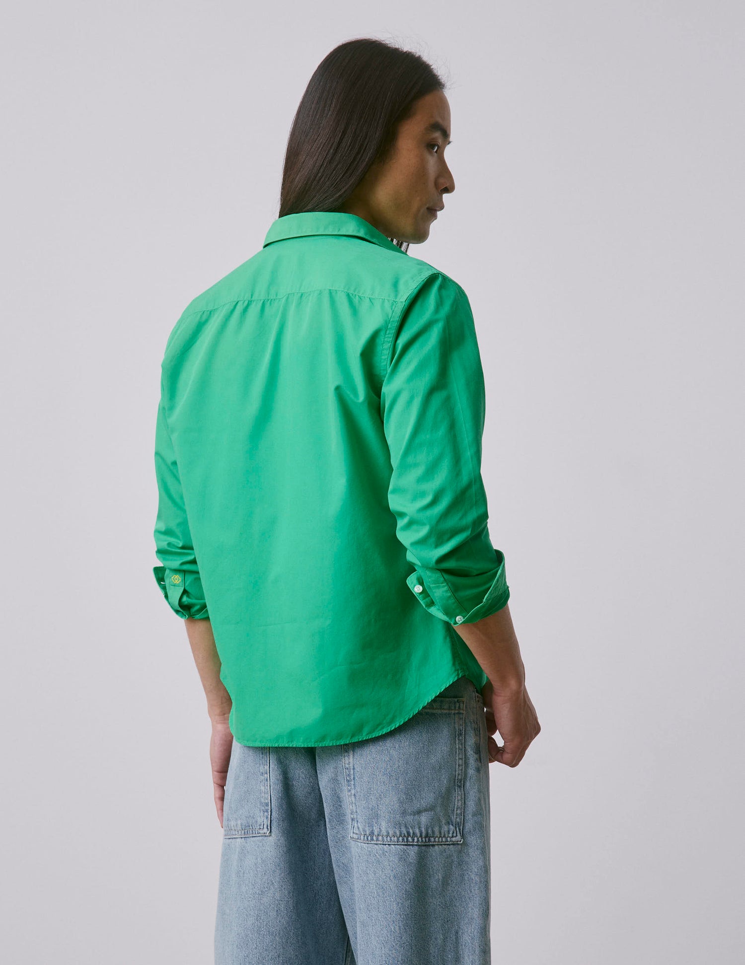"Je t'aime" unisex green shirt - Poplin - Figaret Collar#4