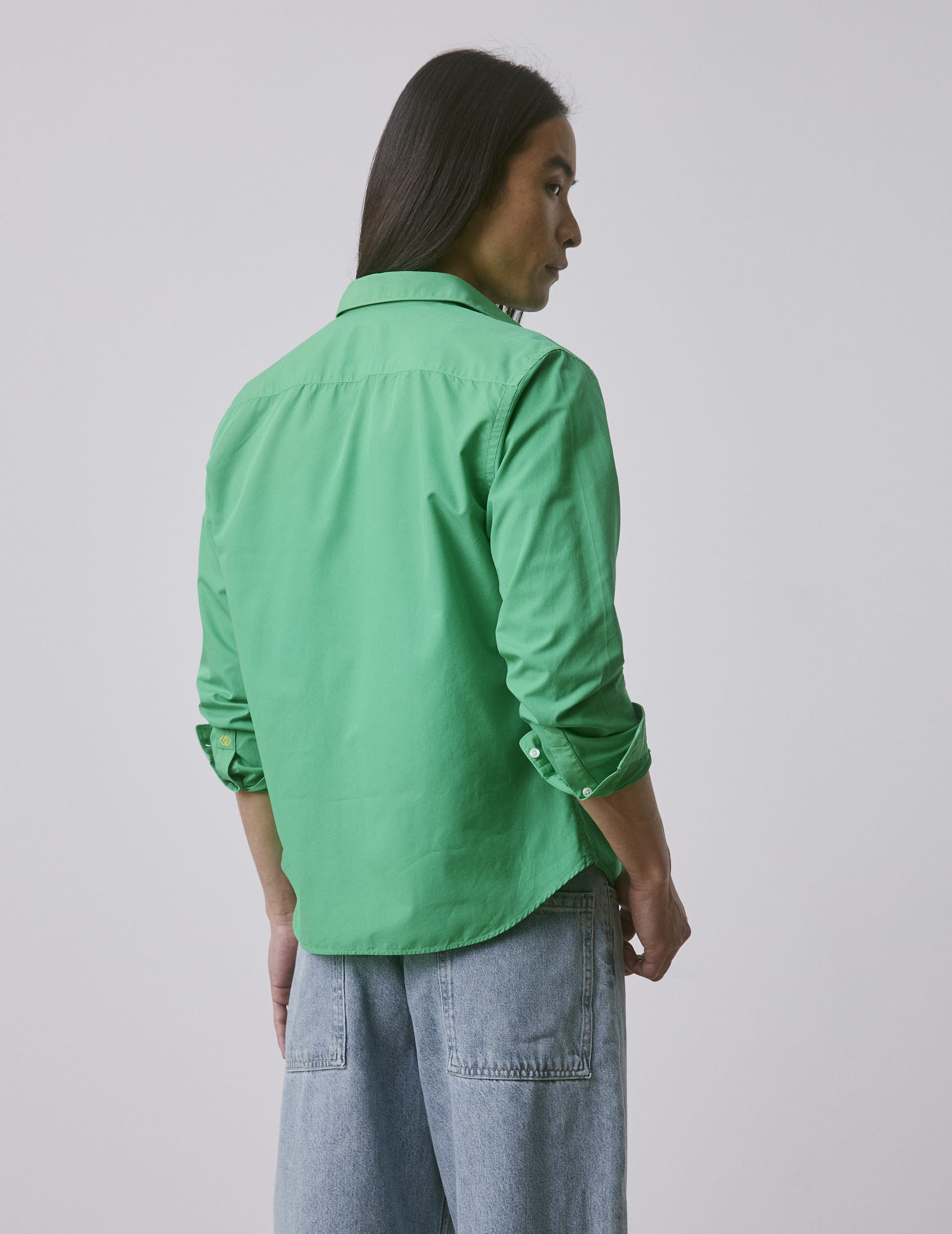 "Je t'aime" unisex green shirt - Poplin - Figaret Collar