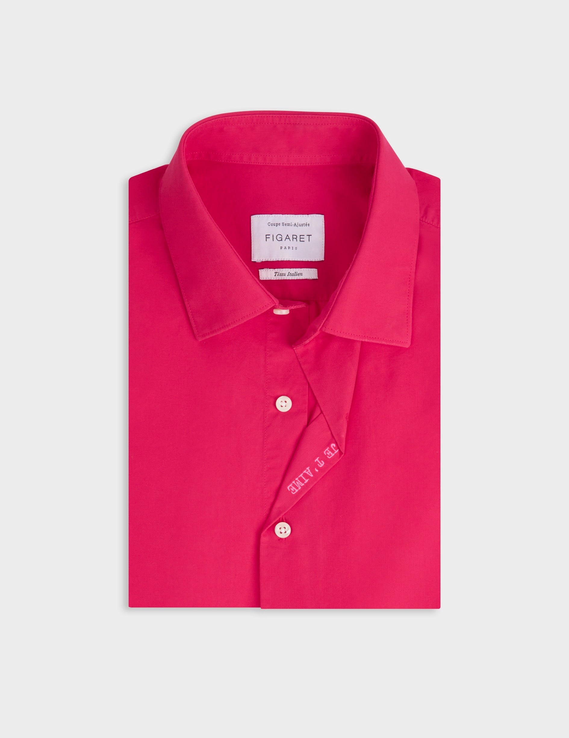 Unisex fuchsia "Je t'aime" shirt - Poplin - Figaret Collar
