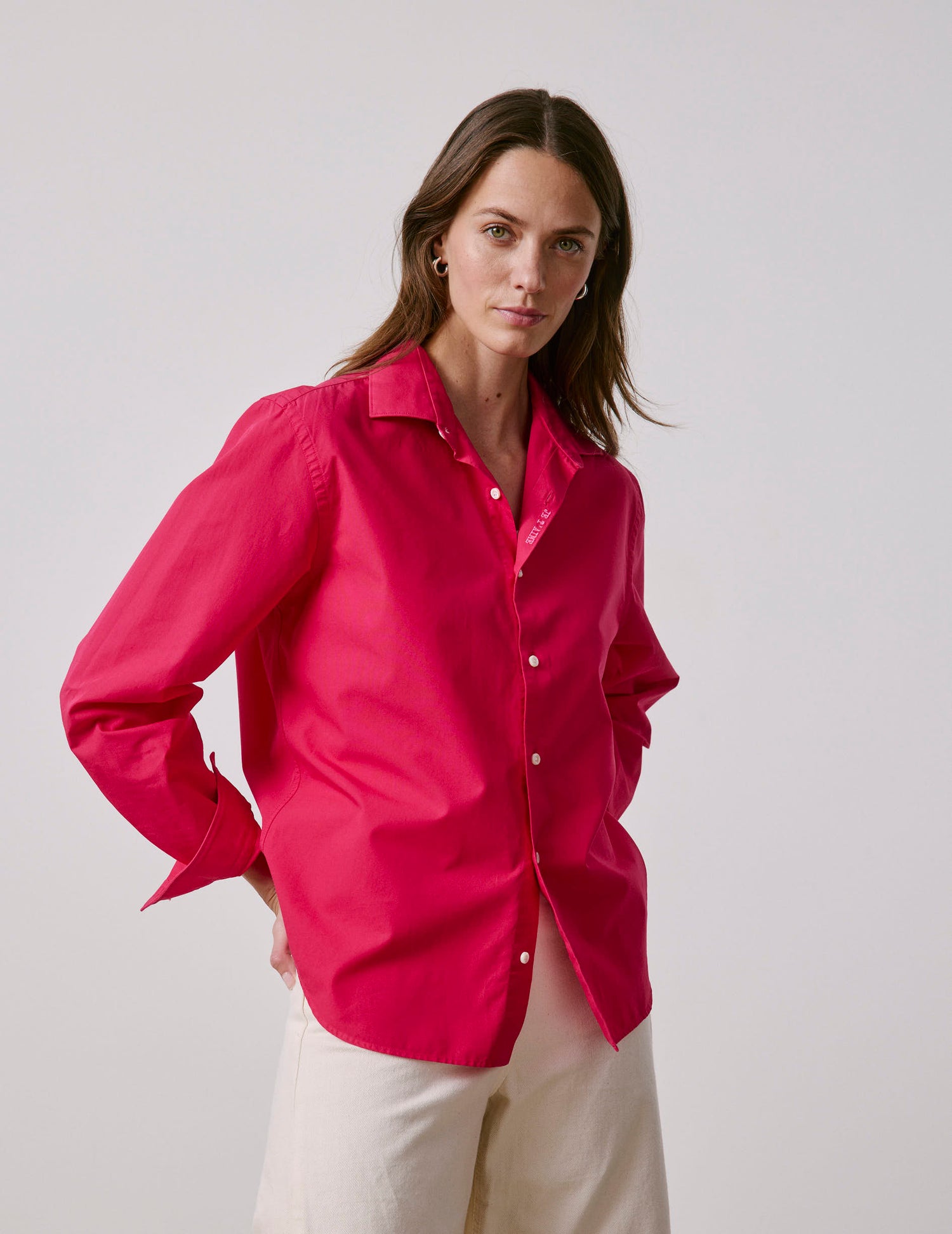 Unisex fuchsia "Je t'aime" shirt - Poplin - Figaret Collar#5
