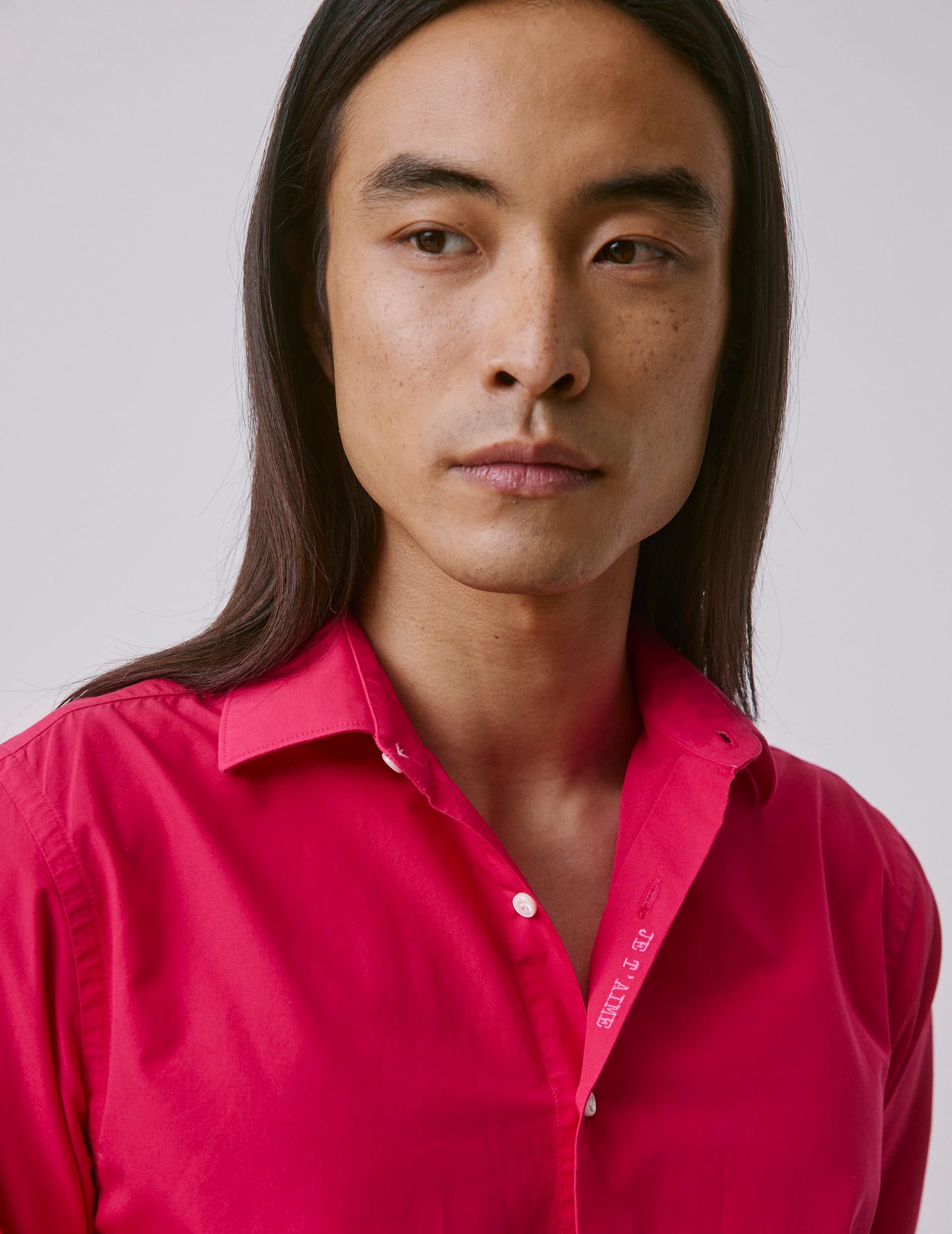 Unisex fuchsia "Je t'aime" shirt - Poplin - Figaret Collar#1