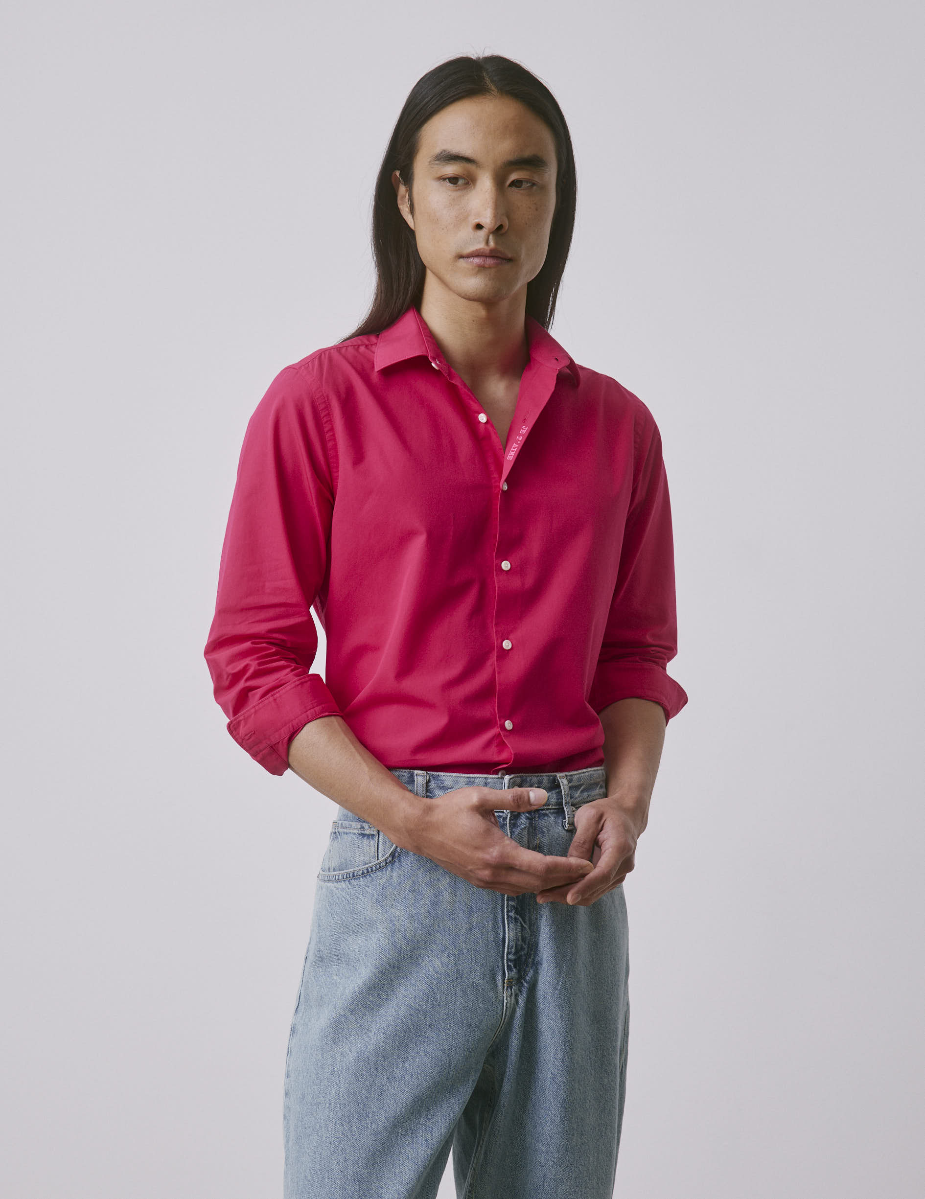 Unisex fuchsia "Je t'aime" shirt - Poplin - Figaret Collar