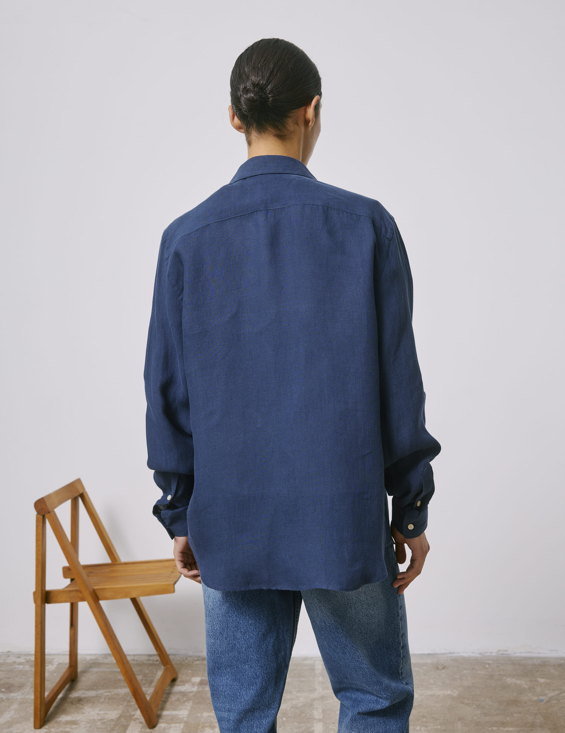 Unisex navy “Je t’aime” shirt - Linen - Figaret Collar