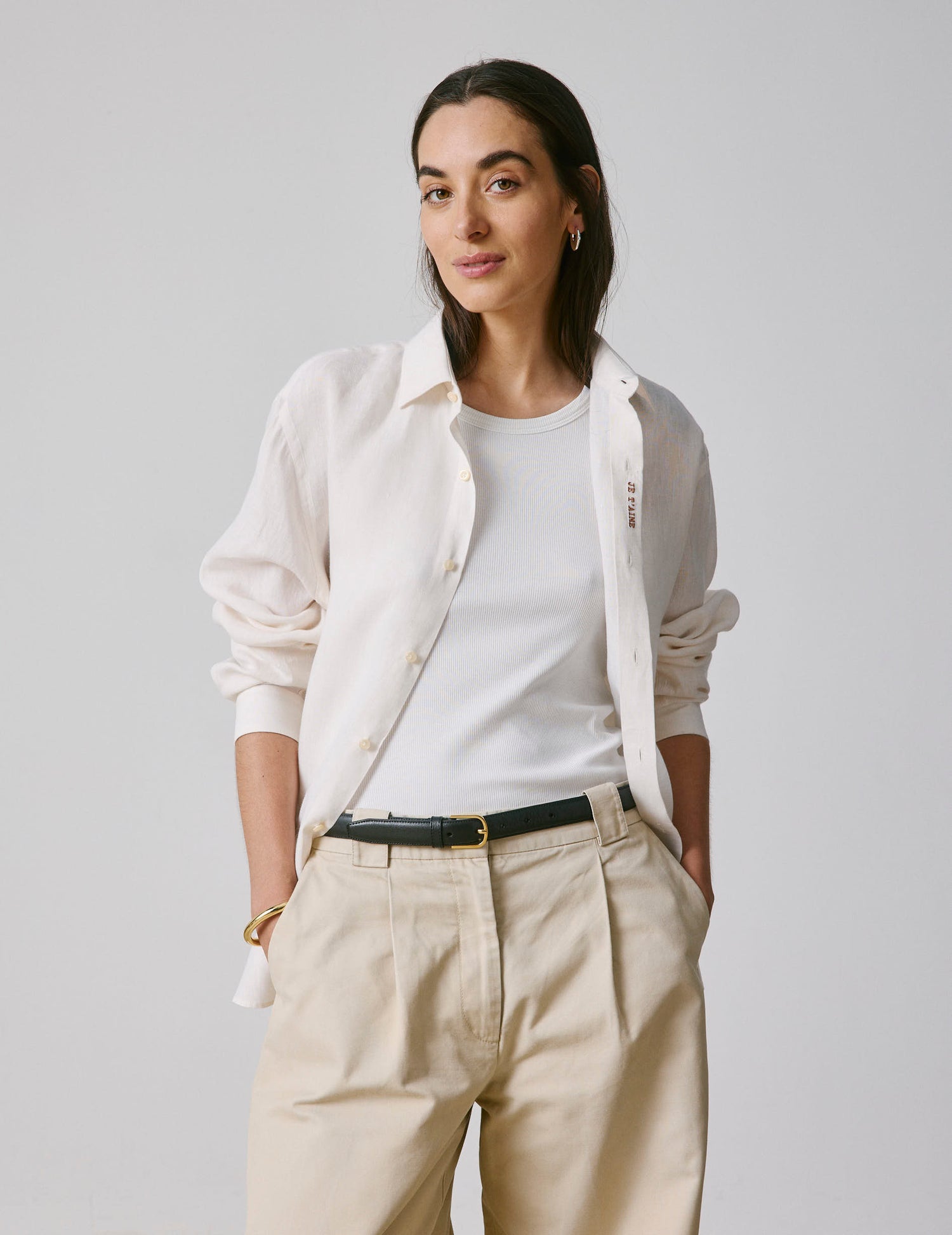 Unisex “Je t’aime” shirt in ecru linen - Lin - Figaret Collar#5