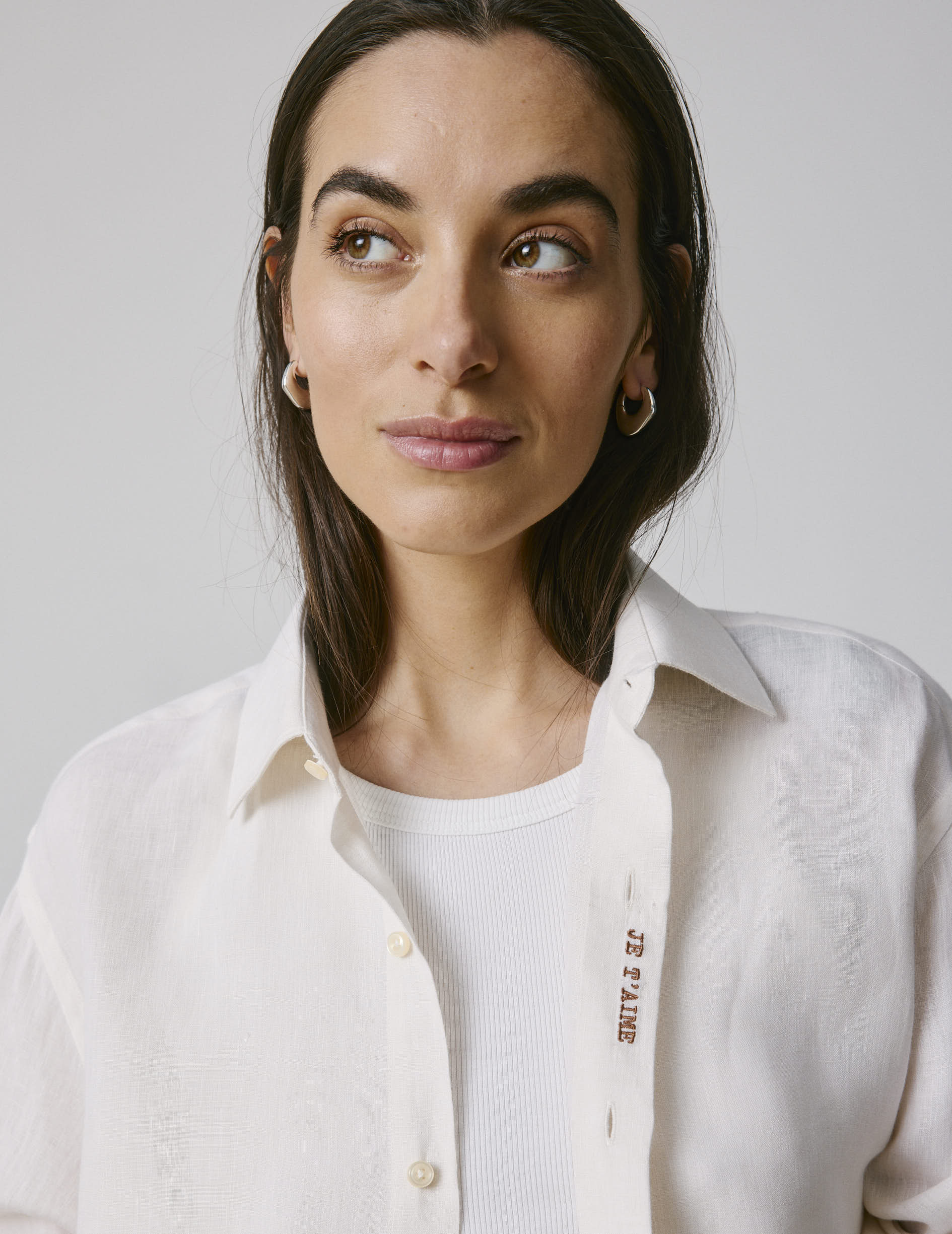 Unisex “Je t’aime” shirt in ecru linen - Lin - Figaret Collar