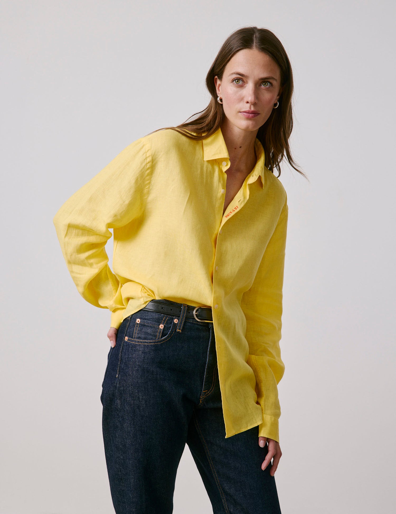 Unisex linen yellow "Je t'aime" shirt - Linen - Figaret Collar#6
