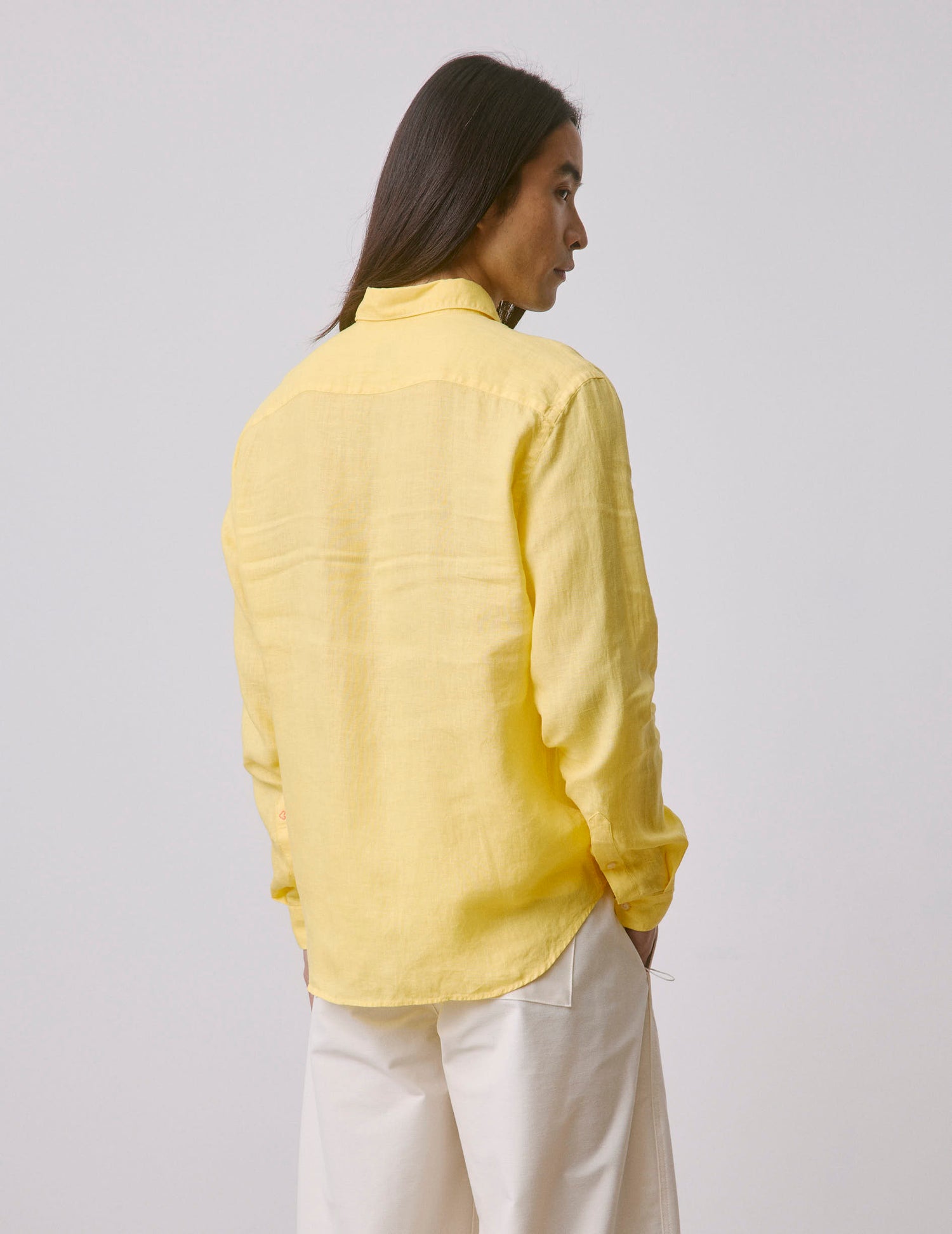 Unisex linen yellow "Je t'aime" shirt - Linen - Figaret Collar#4
