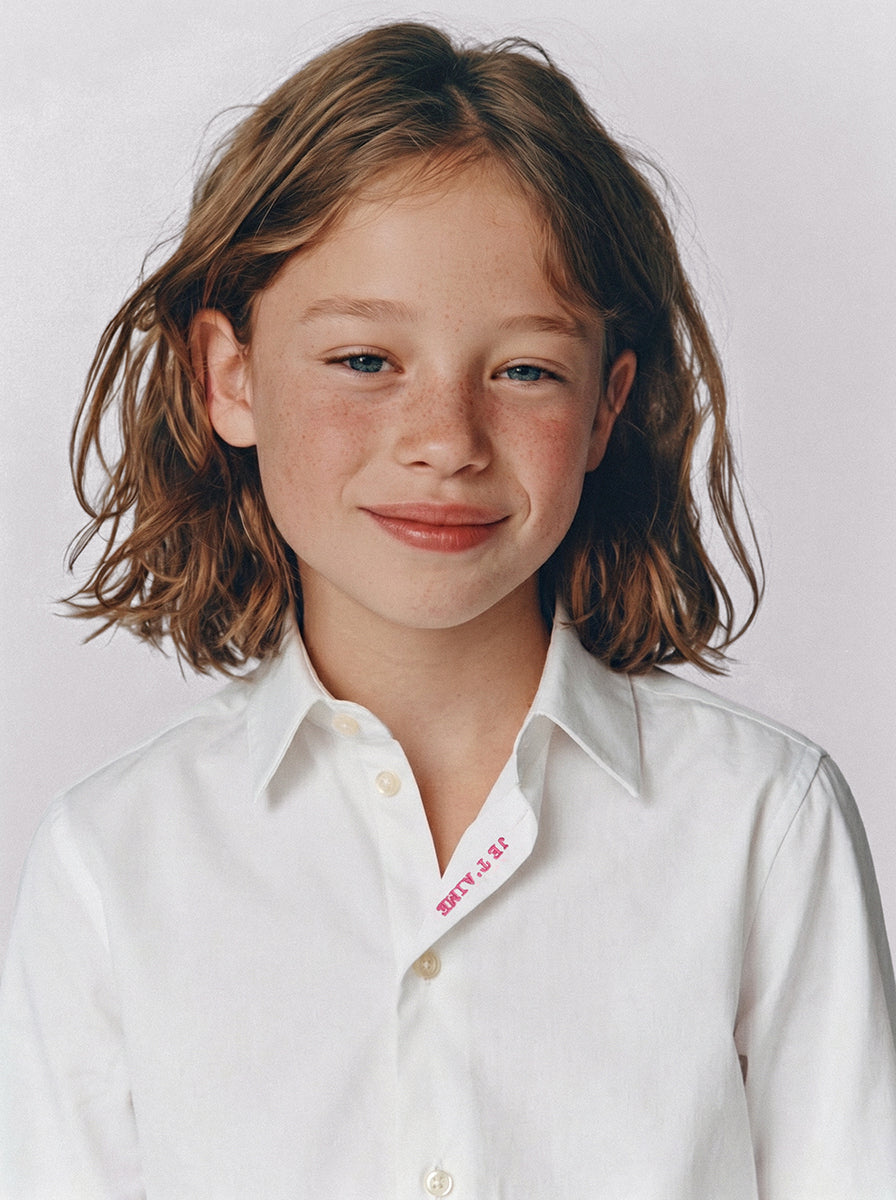 White "Je t'aime" kid’s shirt  - Oxford - Figaret Collar