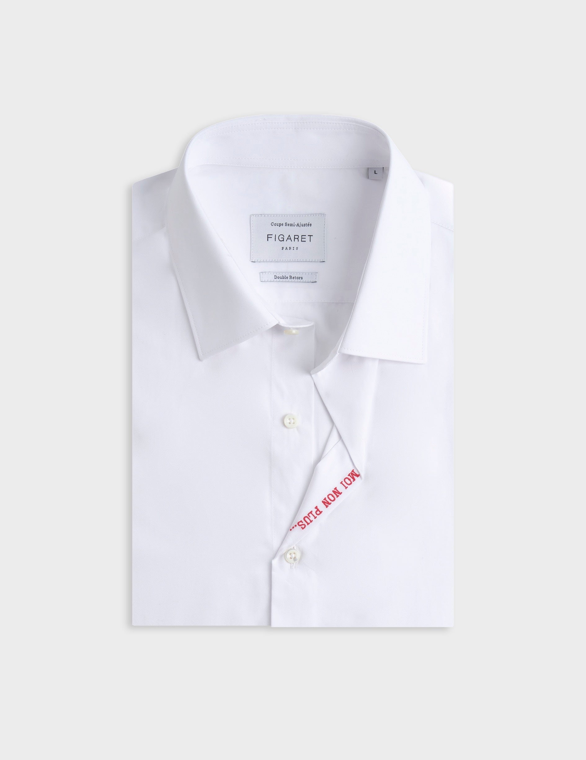 Unisex White Moi non plus shirt - Poplin - Figaret Collar