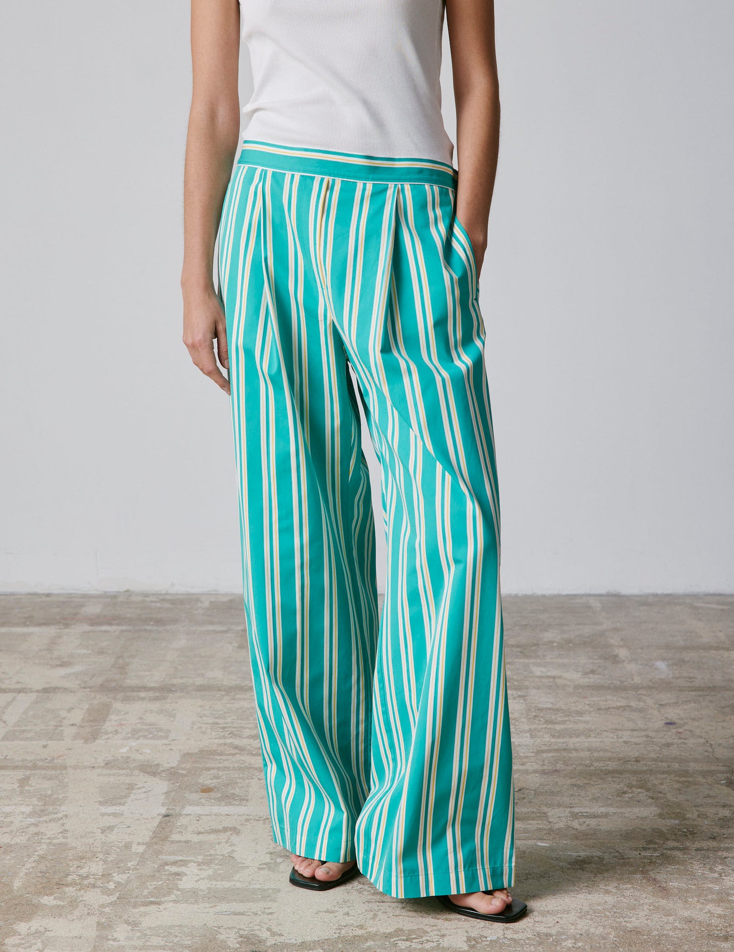 Laeticia striped green poplin pants