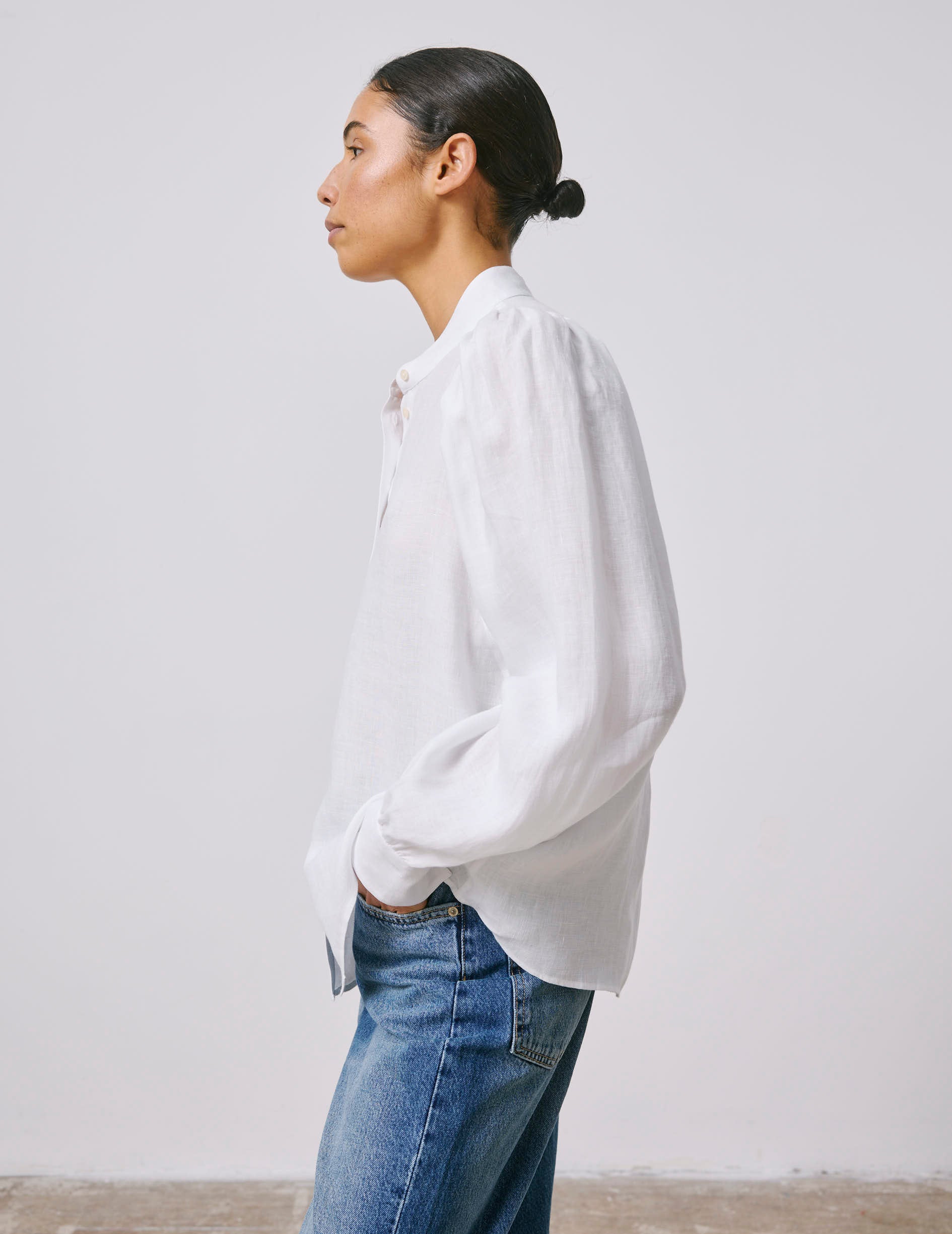 Lanaée white linen shirt - Linen - Officier Collar