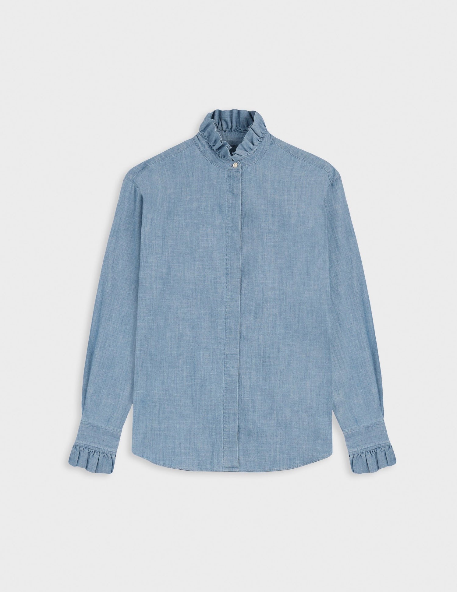 Blue Laurine shirt with hidden button placket - Chambray - Victorien Collar#4