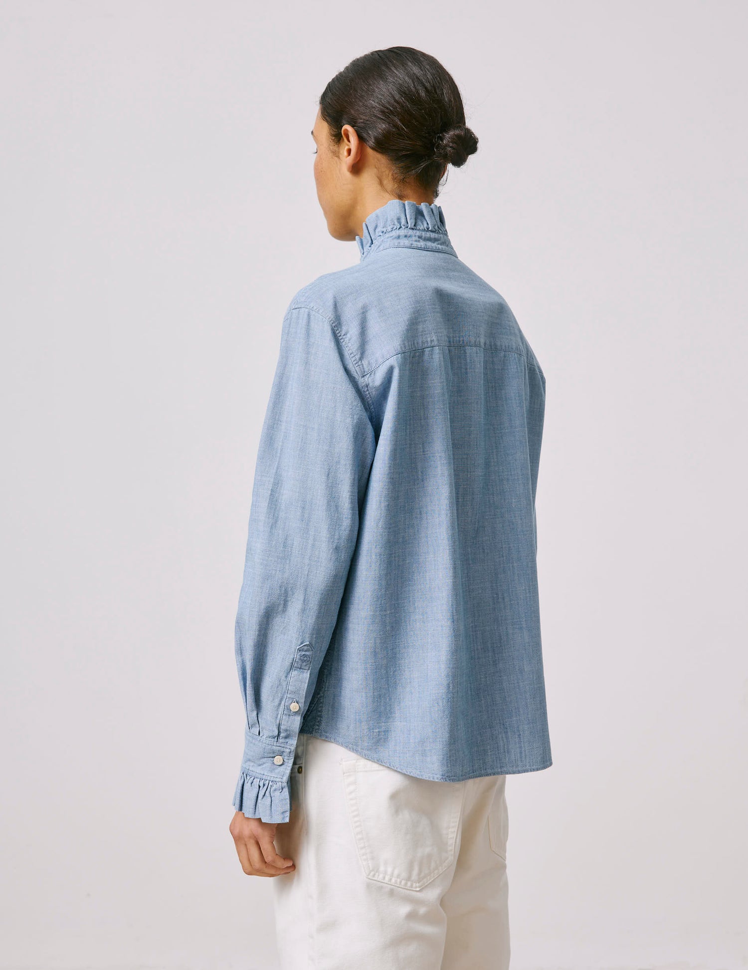 Blue Laurine shirt with hidden button placket - Chambray - Victorien Collar#2
