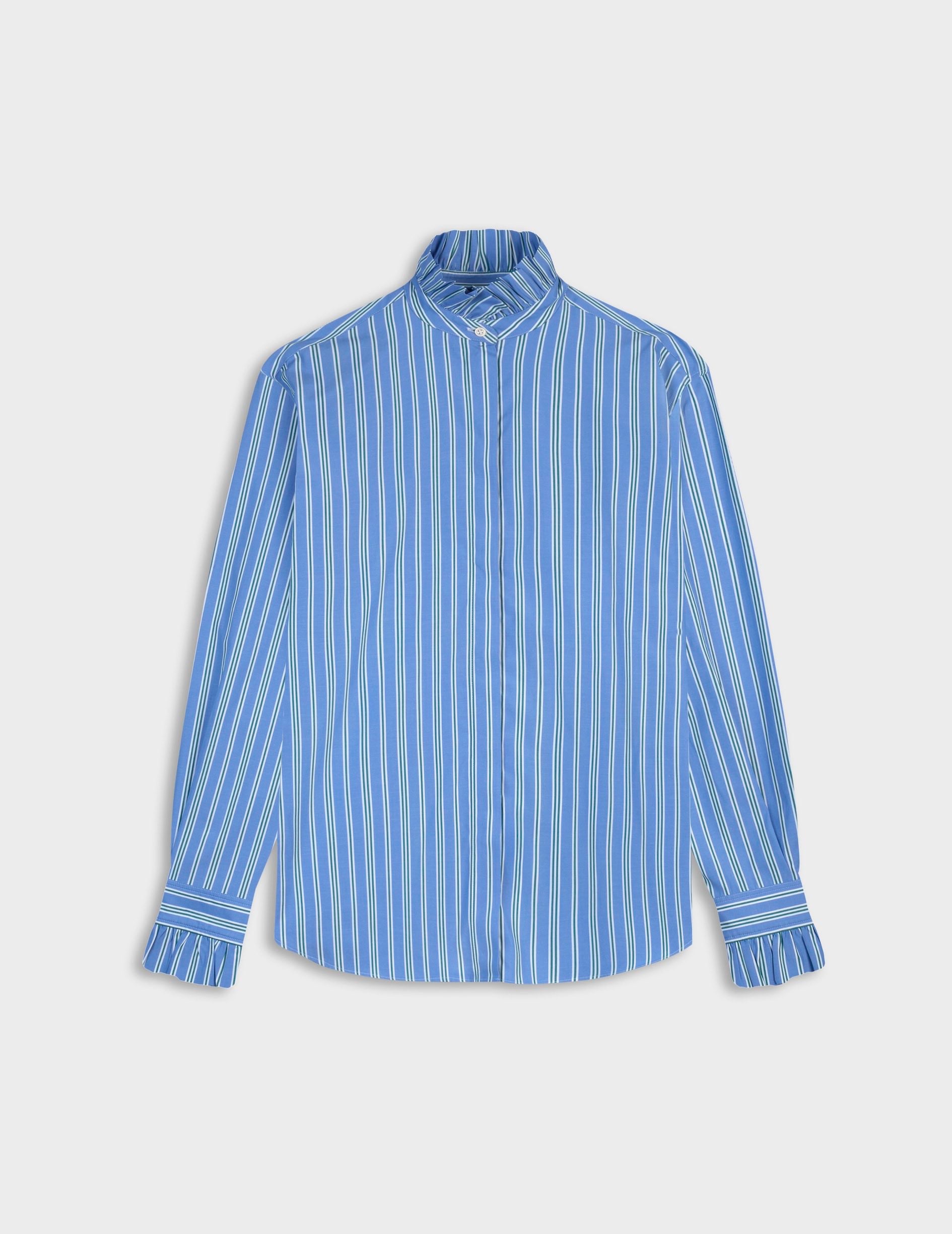 Striped blue Laurine shirt with hidden button placket  - Popeline - Victorien Collar