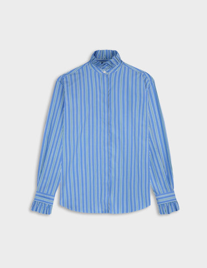 Striped blue Laurine shirt with hidden button placket 