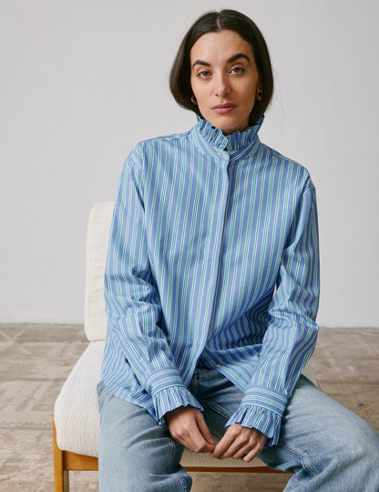 Striped blue Laurine shirt with hidden button placket 