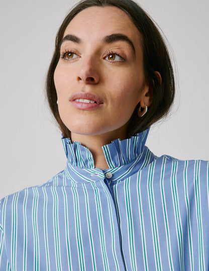 Striped blue Laurine shirt with hidden button placket 