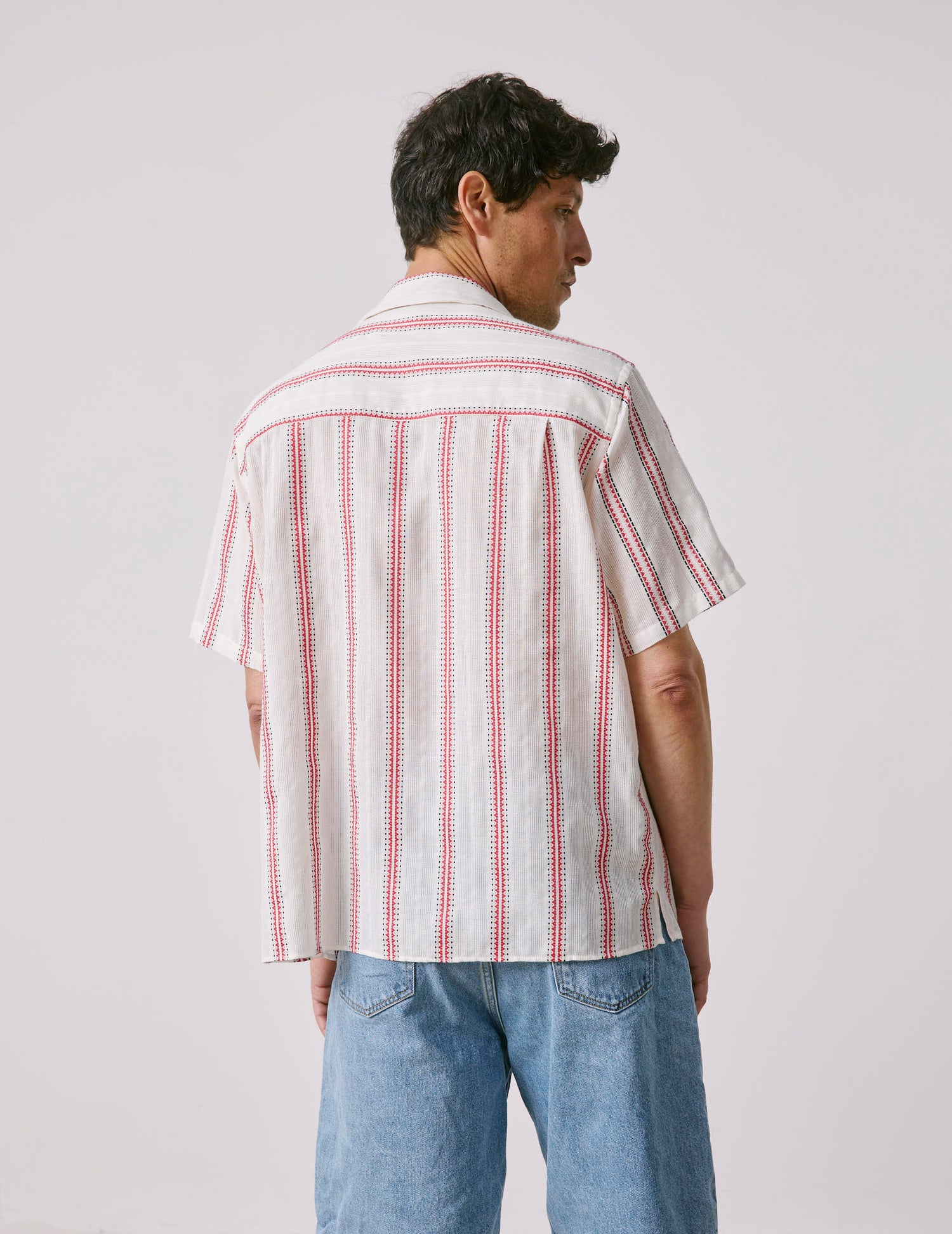 Short-sleeved striped burgundy Leandre shirt