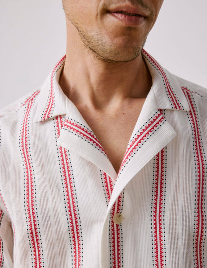 Short-sleeved striped burgundy Leandre shirt