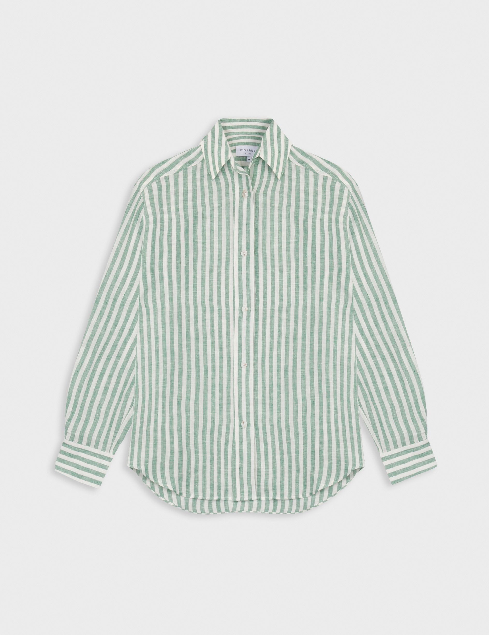 Léanna striped green linen shirt - Linen - Shirt Collar
