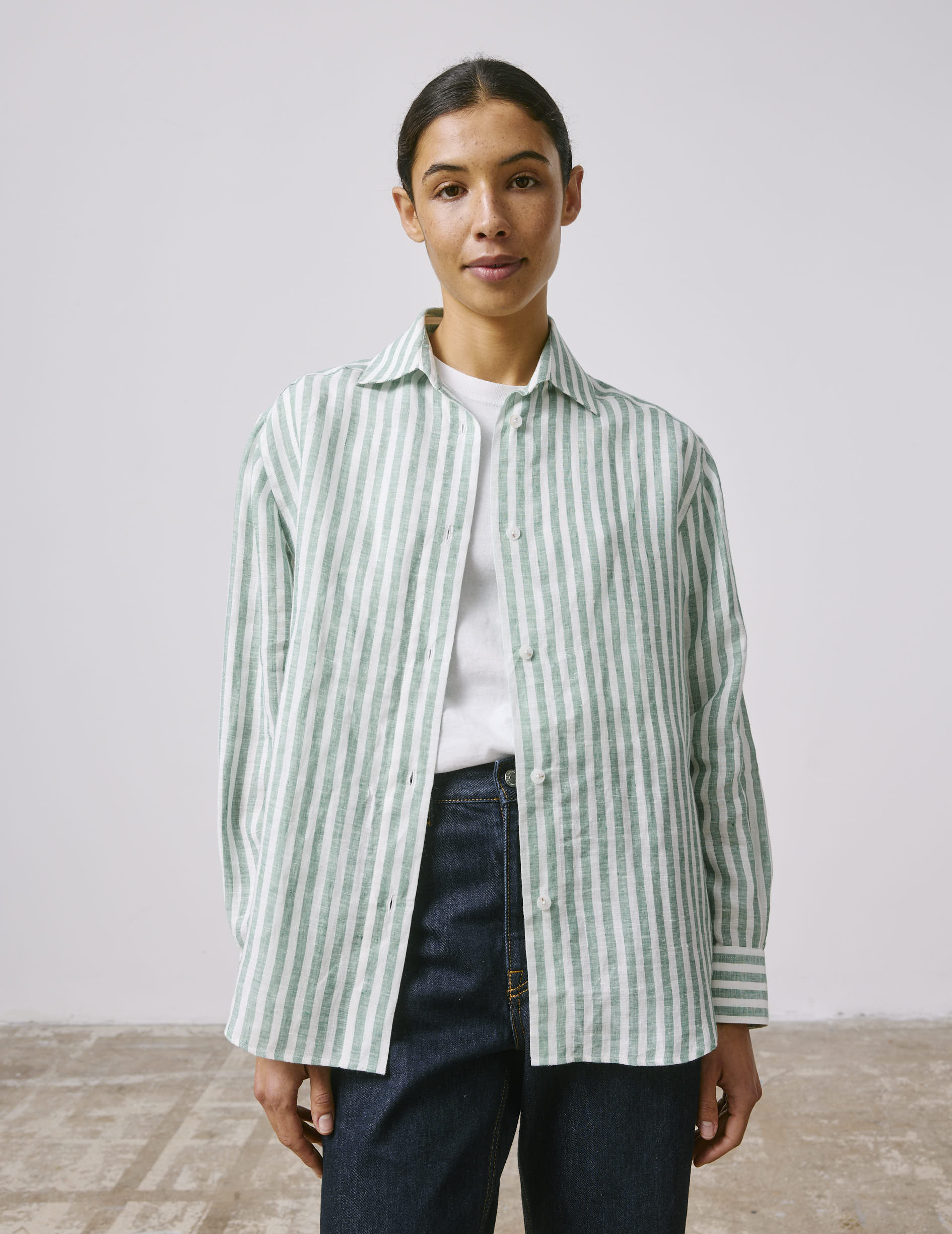 Léanna striped green linen shirt - Linen - Shirt Collar