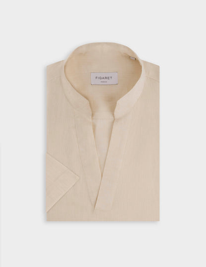 Ecru linen short-sleeved Leon shirt