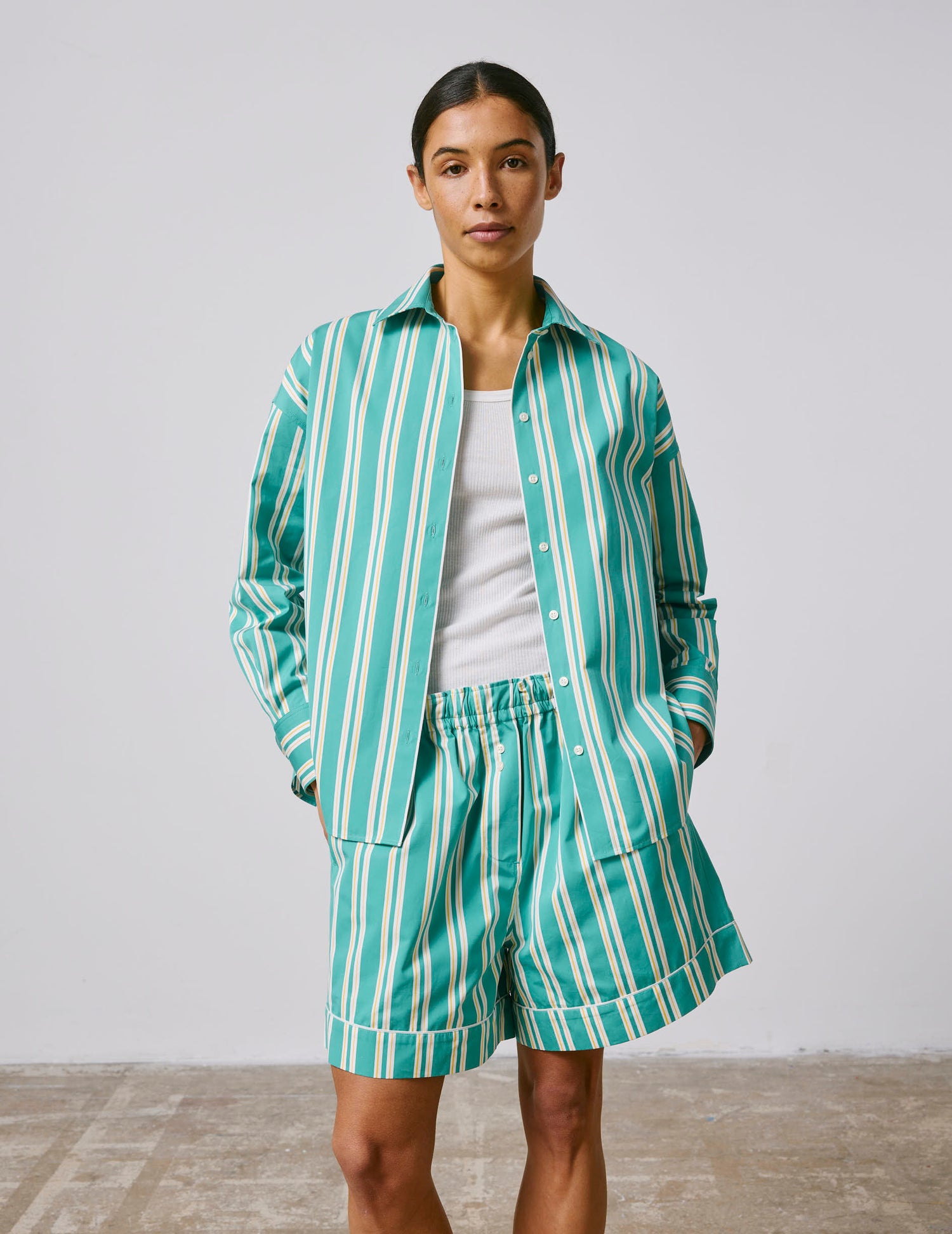 Oversized striped green Lizandra shirt - Poplin - Shirt Collar