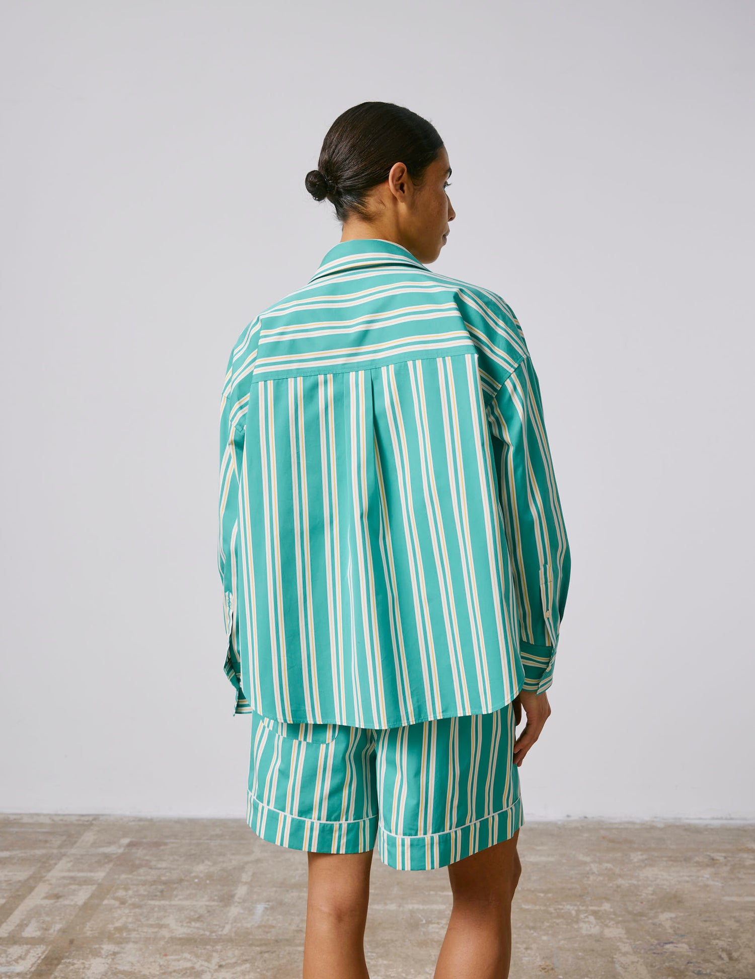 Oversized striped green Lizandra shirt - Poplin - Shirt Collar#2