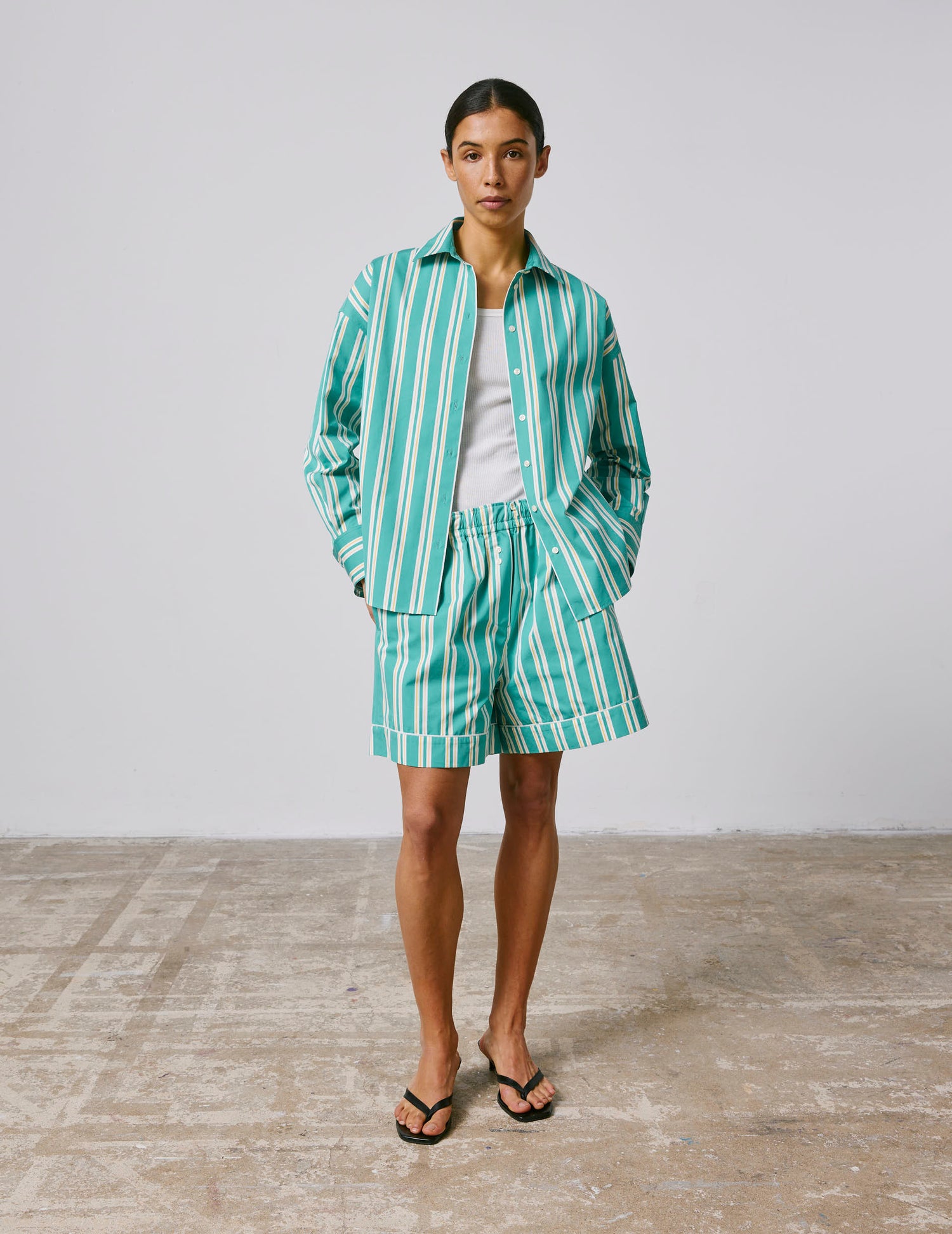 Oversized striped green Lizandra shirt - Poplin - Shirt Collar#3