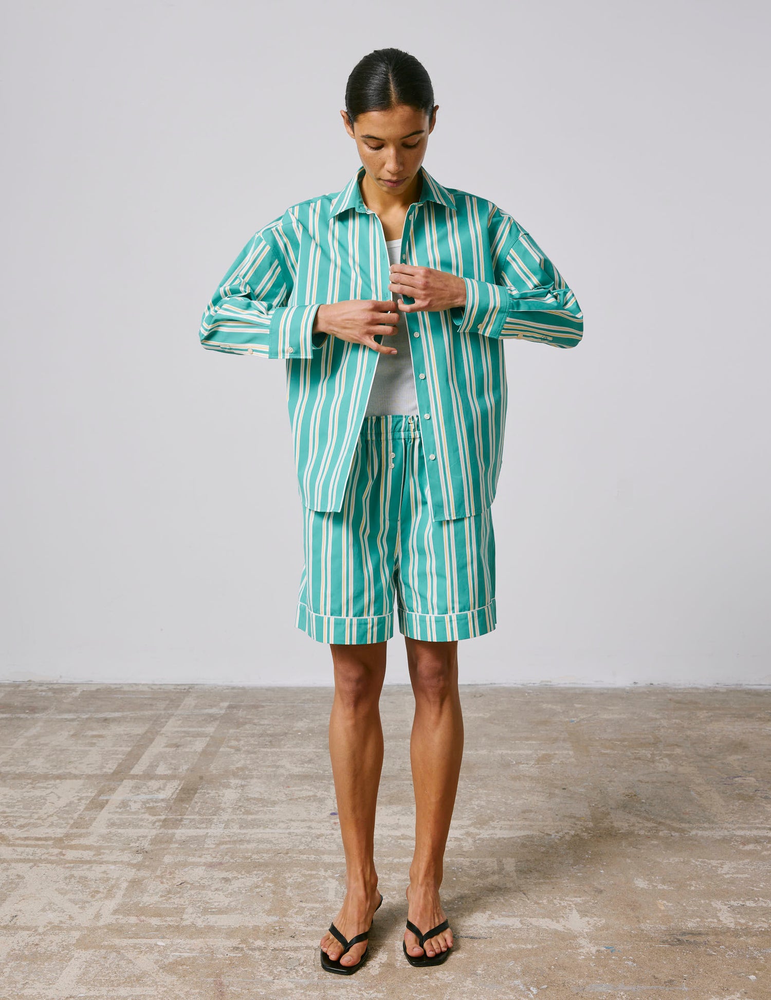 Oversized striped green Lizandra shirt - Poplin - Shirt Collar#4