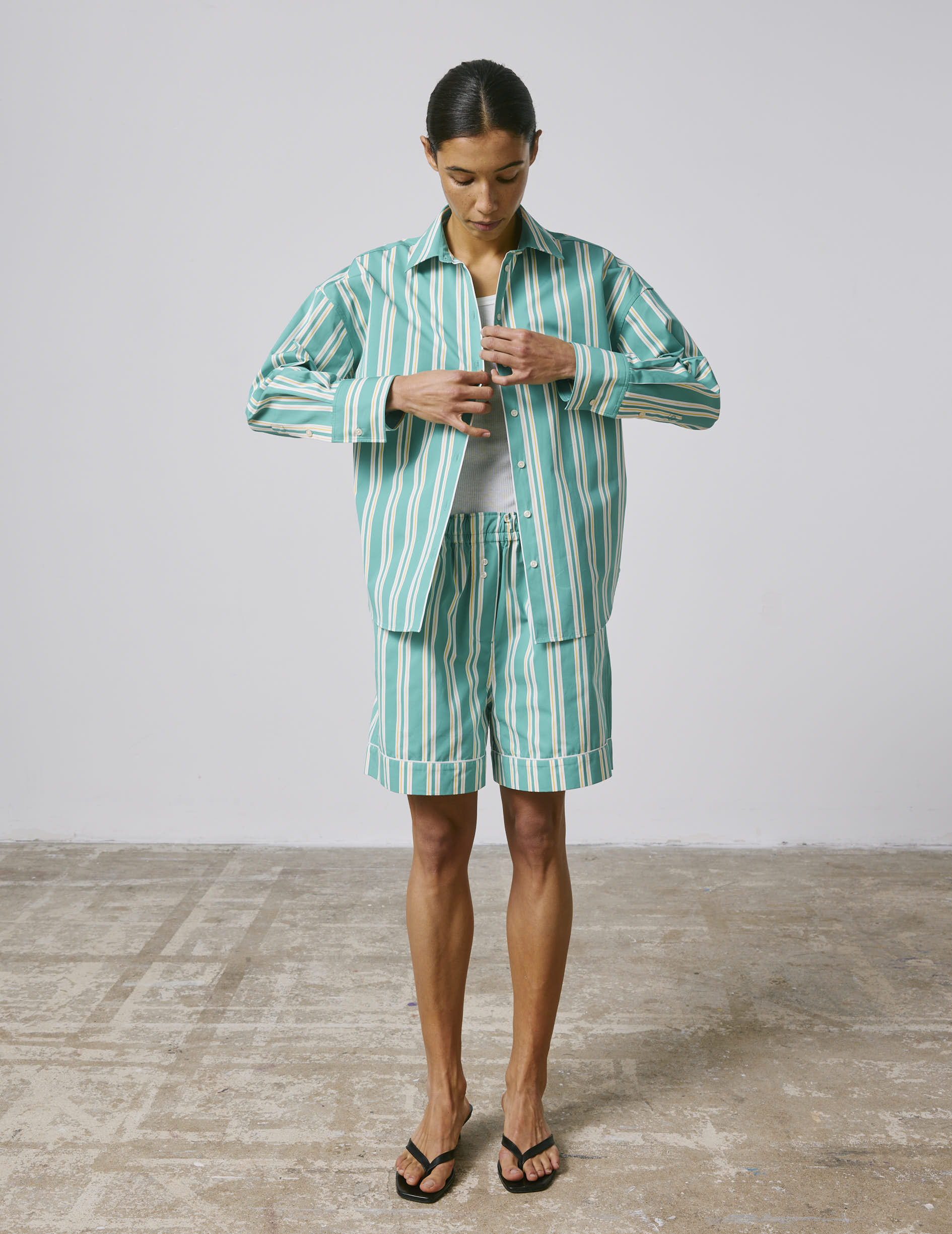 Oversized striped green Lizandra shirt - Poplin - Shirt Collar
