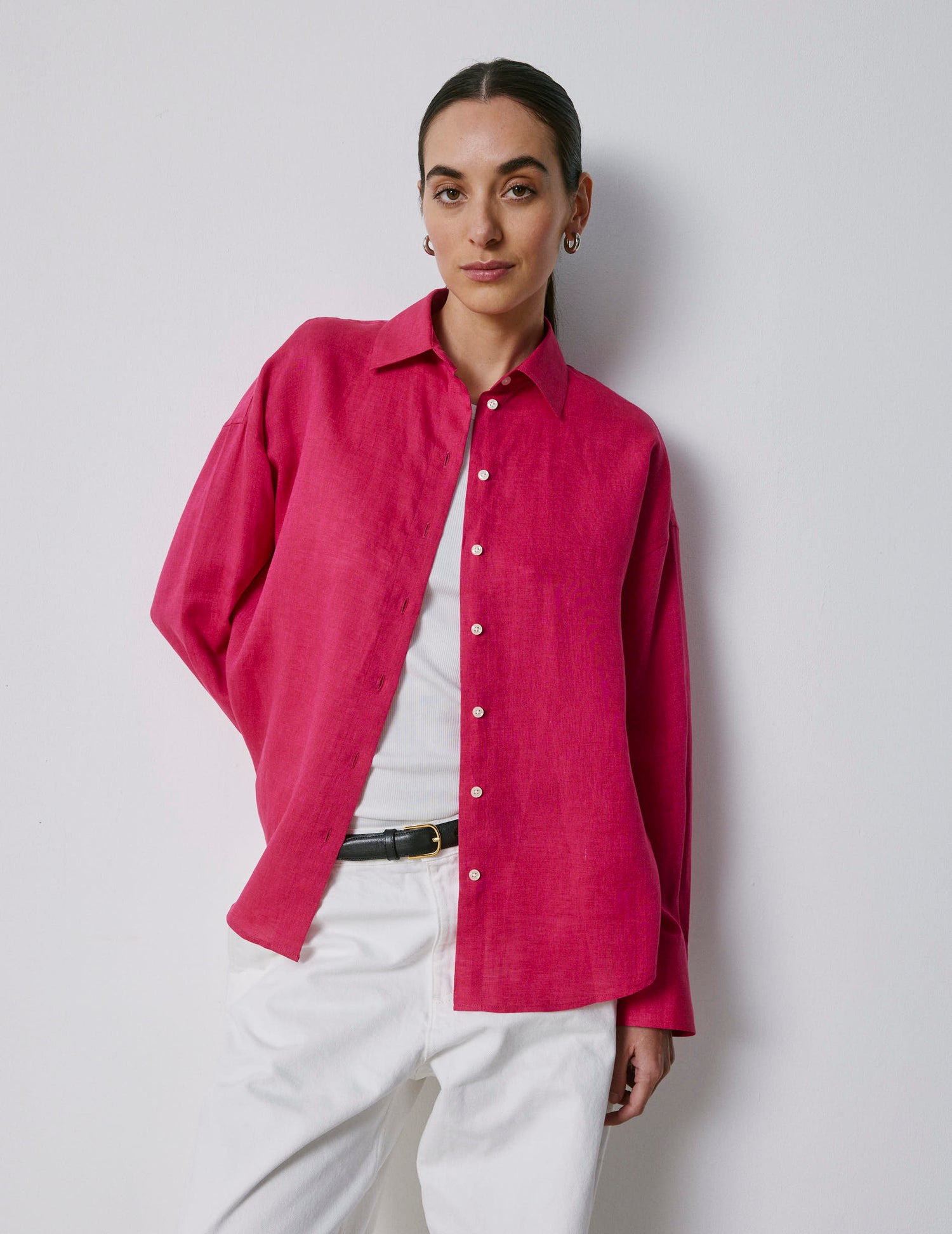  Fuchsia linen oversized Lizandra shirt - Lin - Chemise Collar