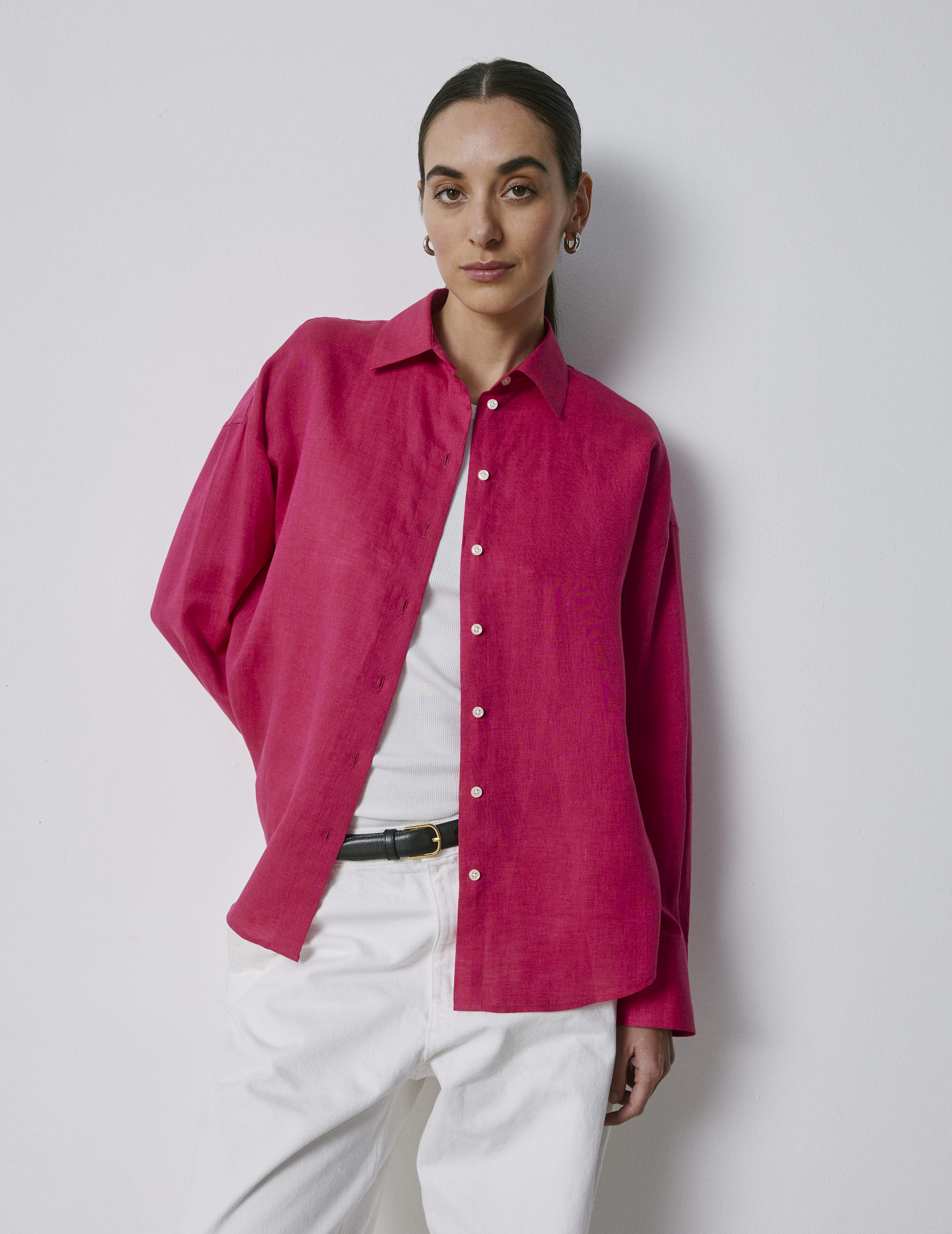  Fuchsia linen oversized Lizandra shirt - Linen - Shirt Collar