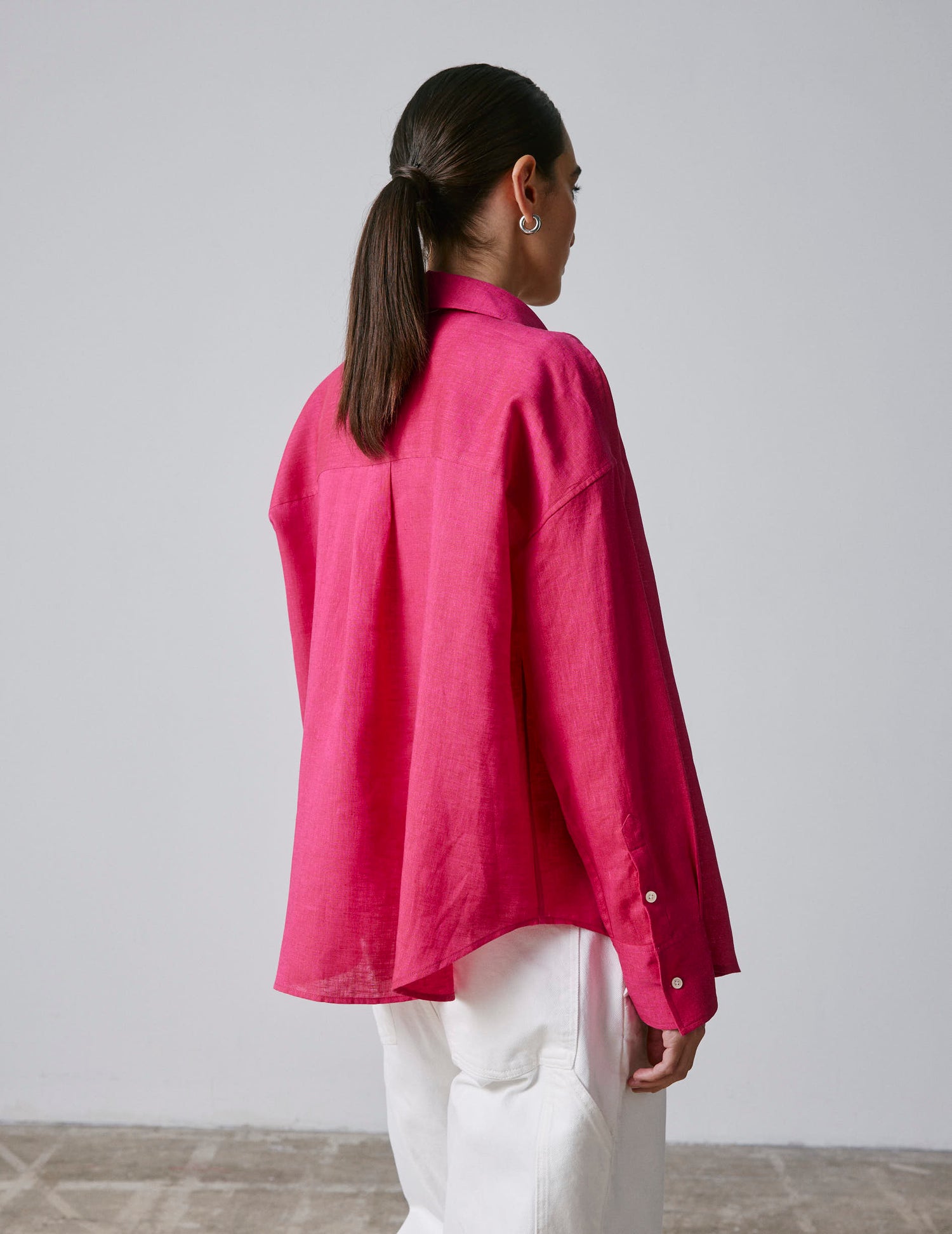 Fuchsia linen oversized Lizandra shirt - Lin - Chemise Collar#2