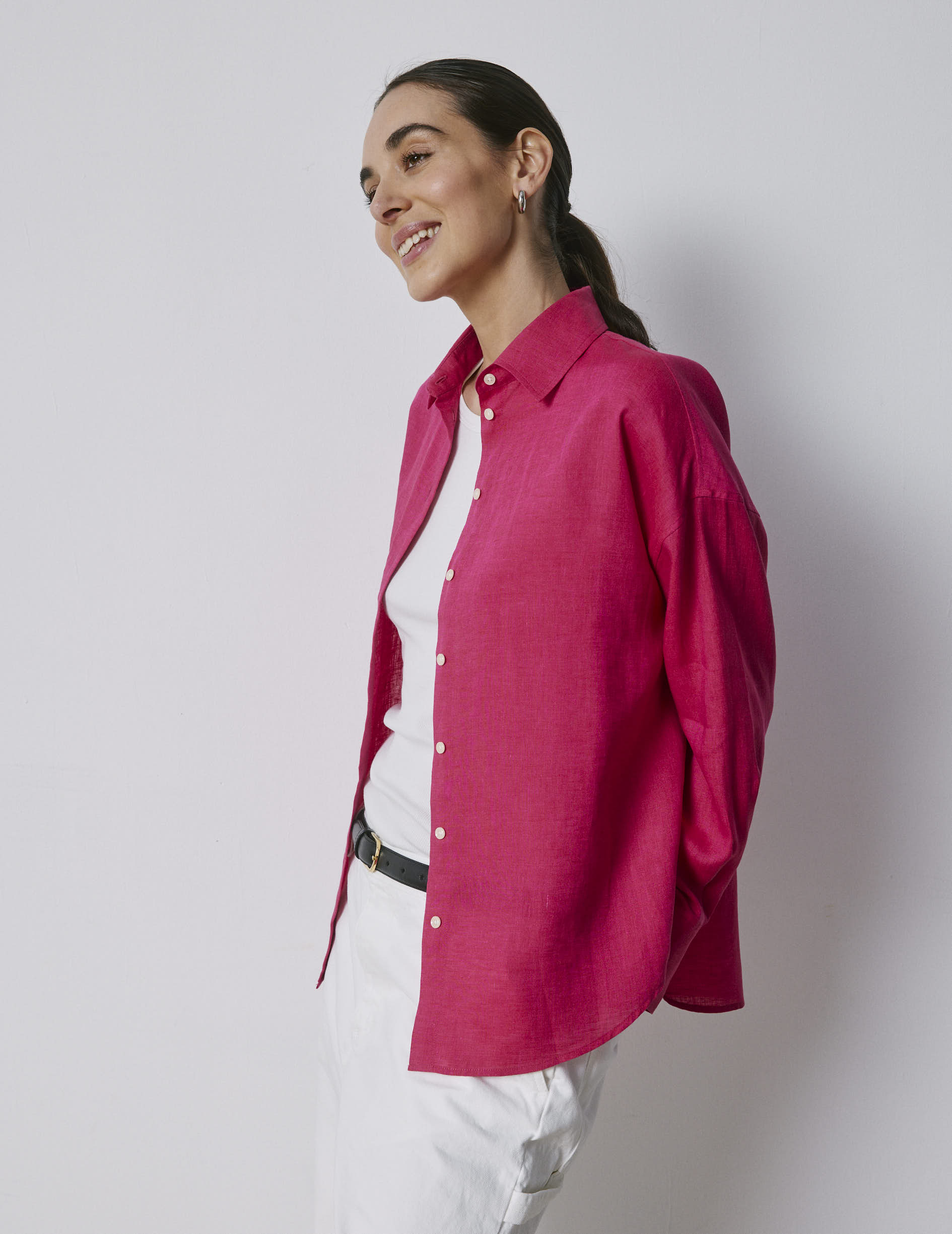  Fuchsia linen oversized Lizandra shirt - Linen - Shirt Collar