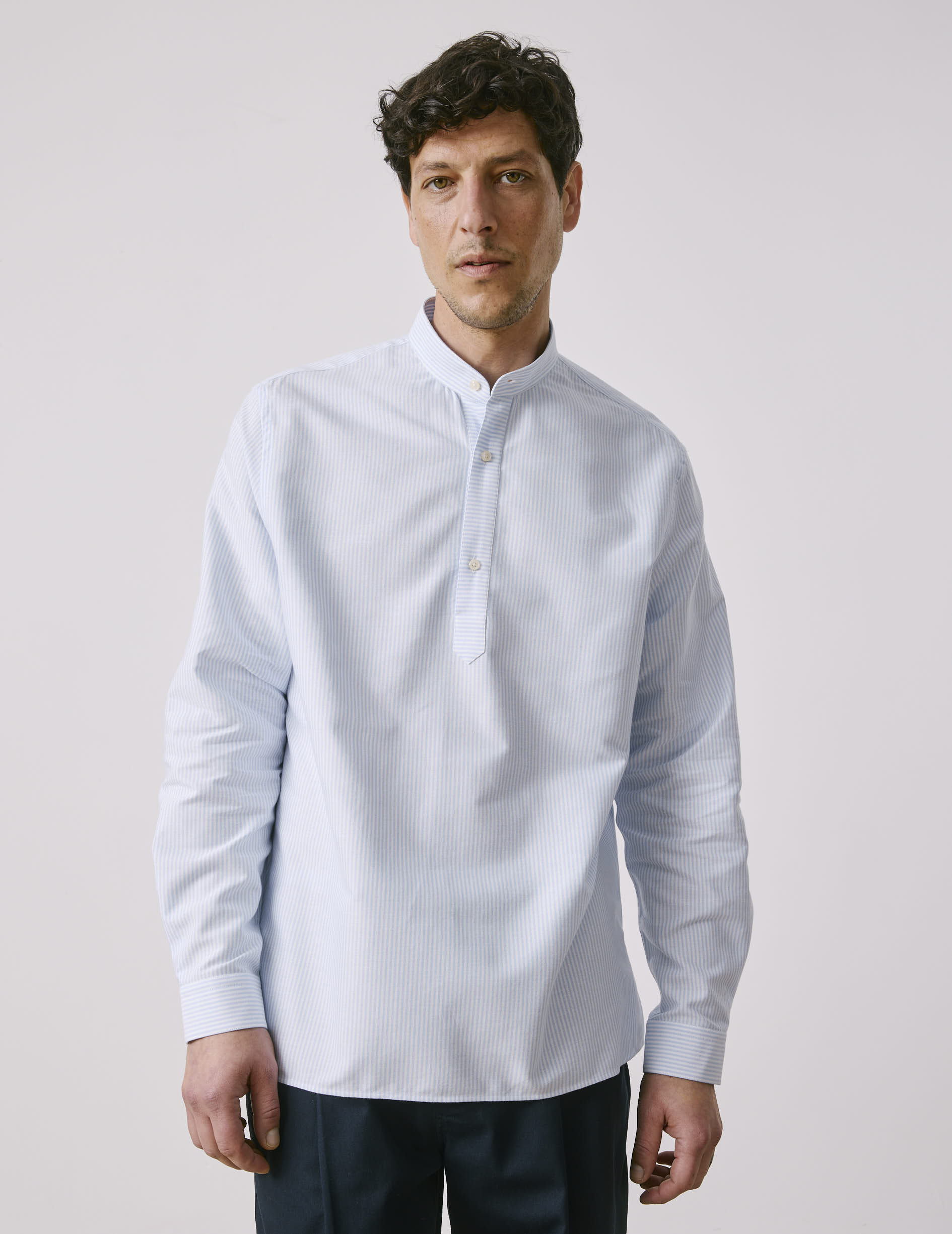 Logan Striped light blue popover shirt