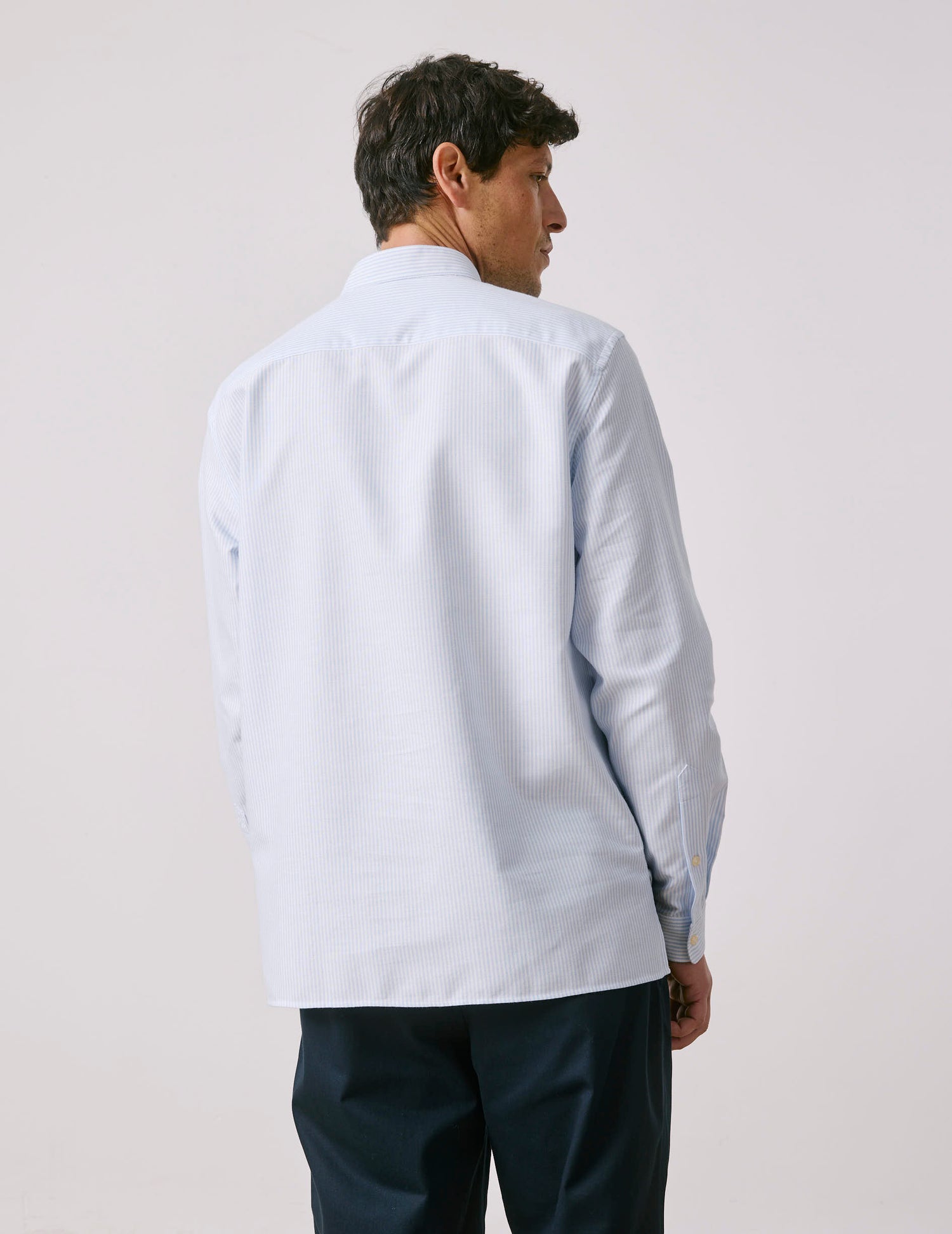 Logan Striped light blue popover shirt - Oxford - Officier Collar#2