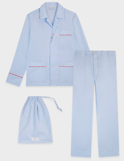Louis pajamas in blue poplin embroidered with "Je t'aime"