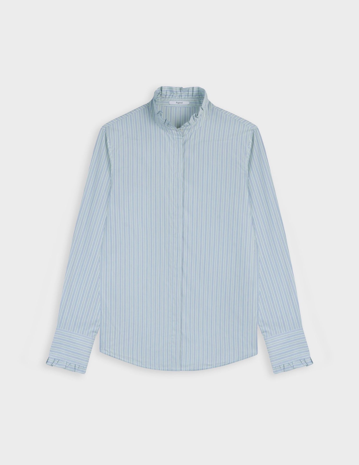 Louison Striped green hidden button placket shirt  - Poplin - Victorian Collar#5