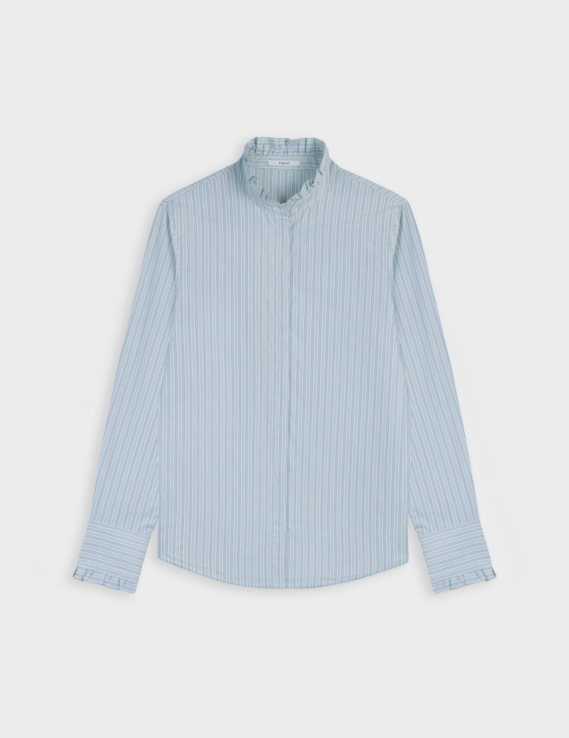 Louison Striped green hidden button placket shirt  - Poplin - Victorian Collar