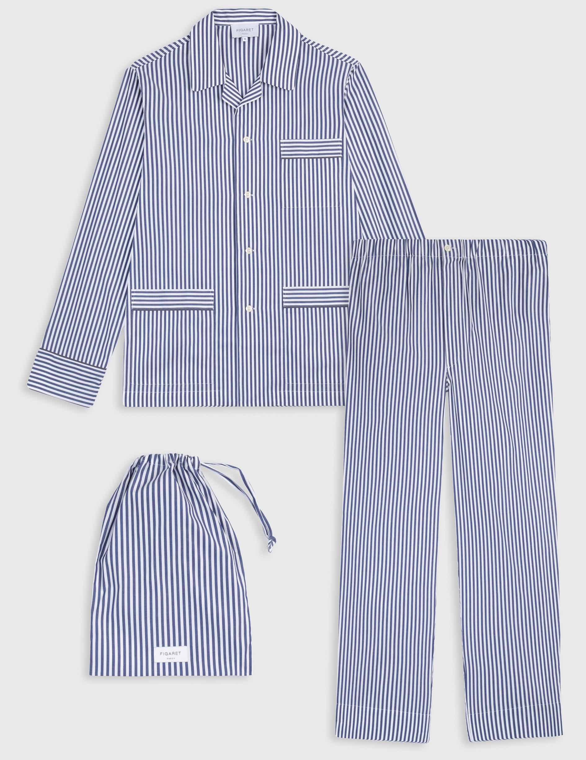 Striped navy poplin Louis pajama 