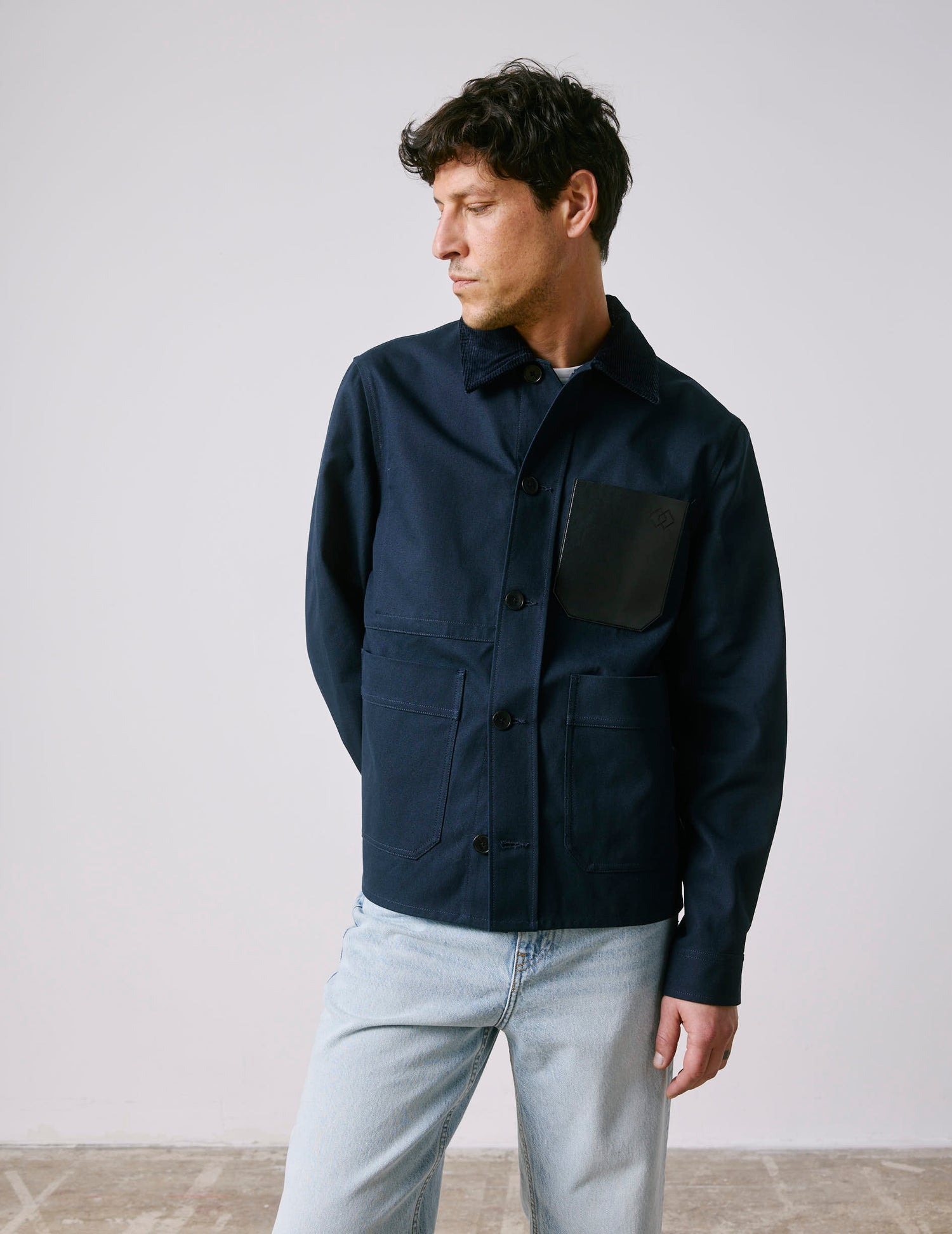 Mael navy cotton canvas overshirt - Canvas - chemise Collar