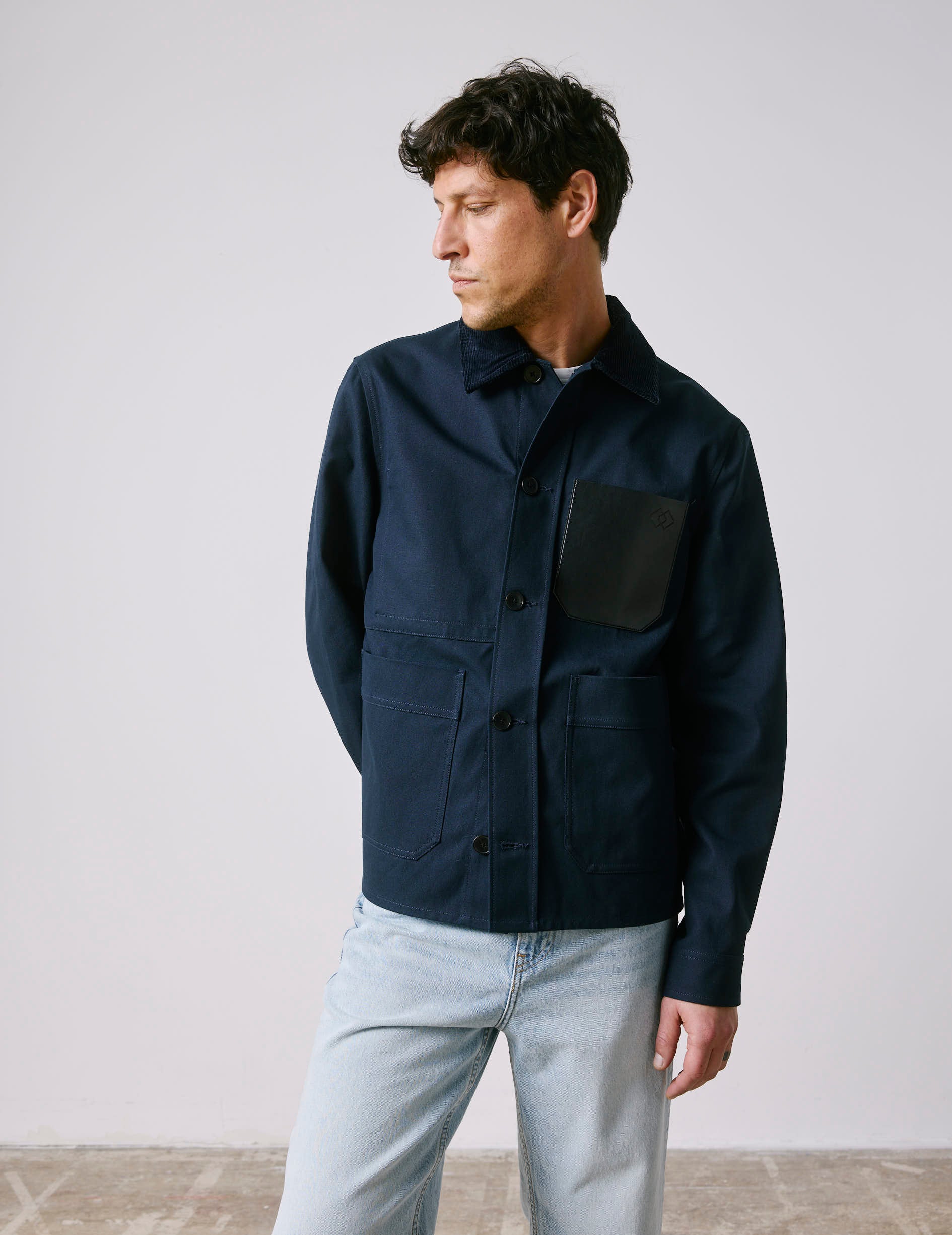 Mael navy cotton canvas overshirt - Canvas - chemise Collar
